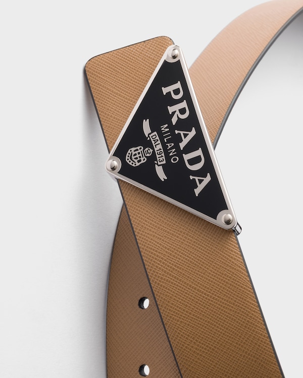 Reversible Saffiano leather belt strap - Caramel/Black Reversible Saffiano leather belt strap - Caramel/Black