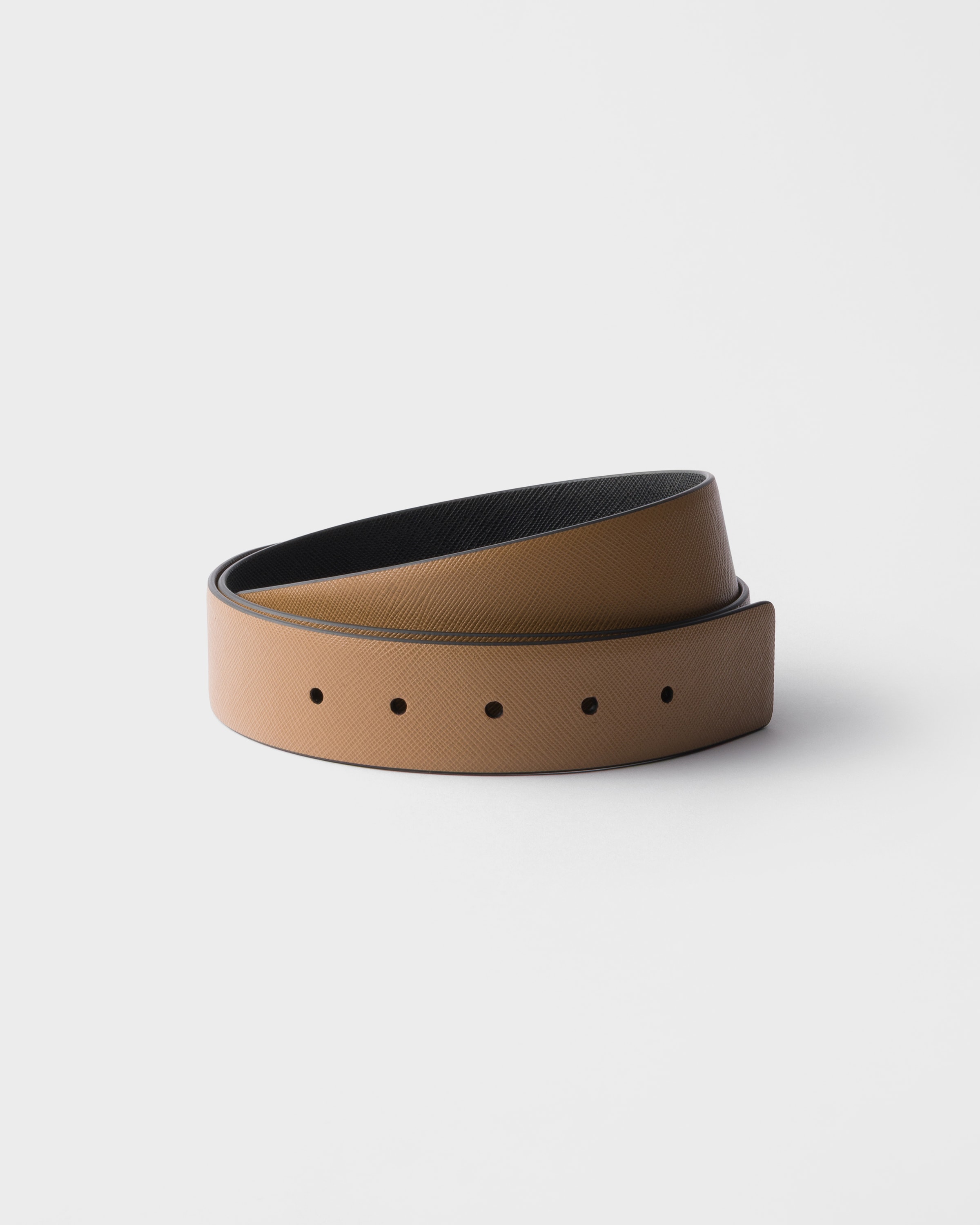 Caramel/Black Reversible Saffiano leather belt strap | PRADA - Turkey