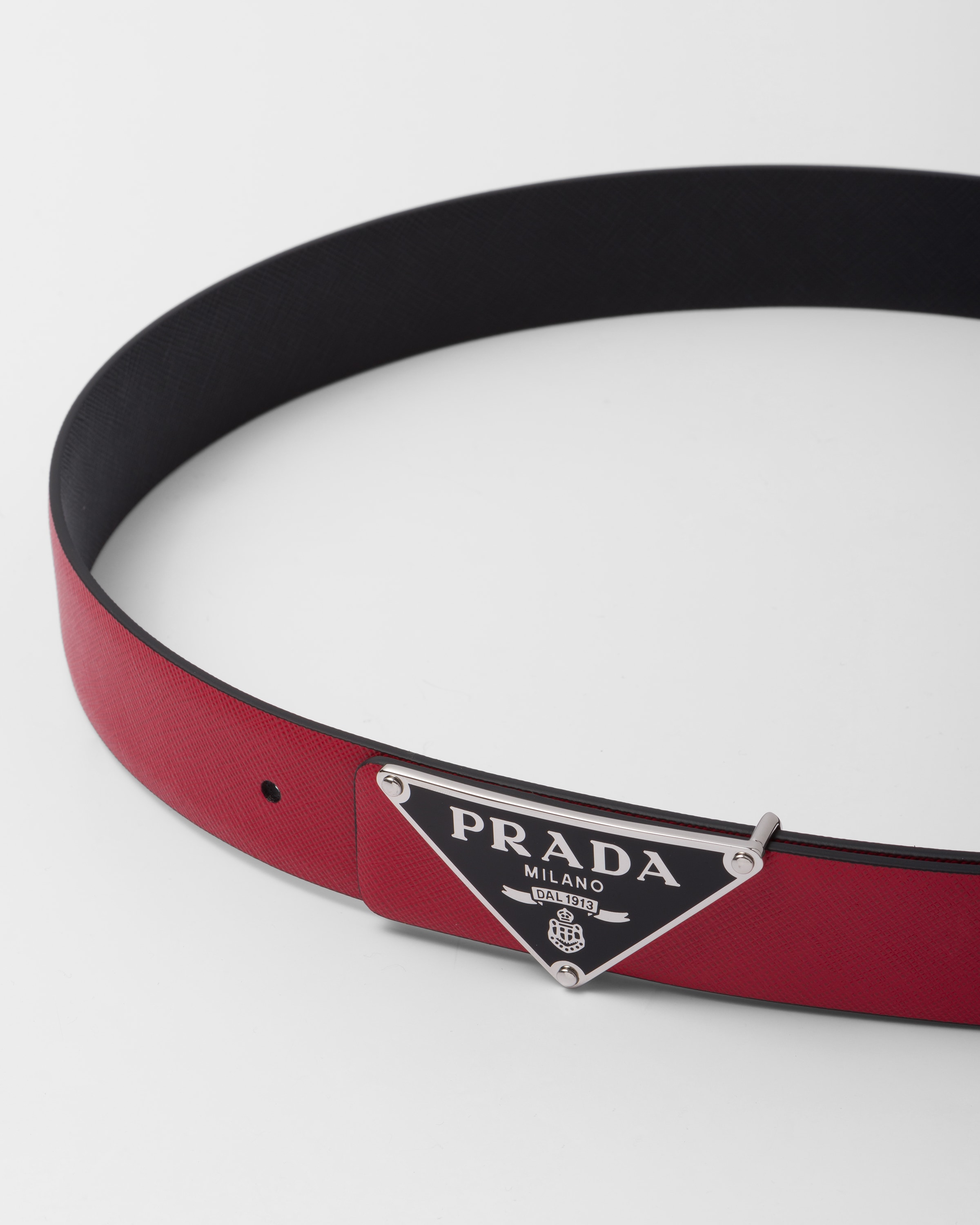 Fiery Red/black Reversible Saffiano leather belt strap | Prada