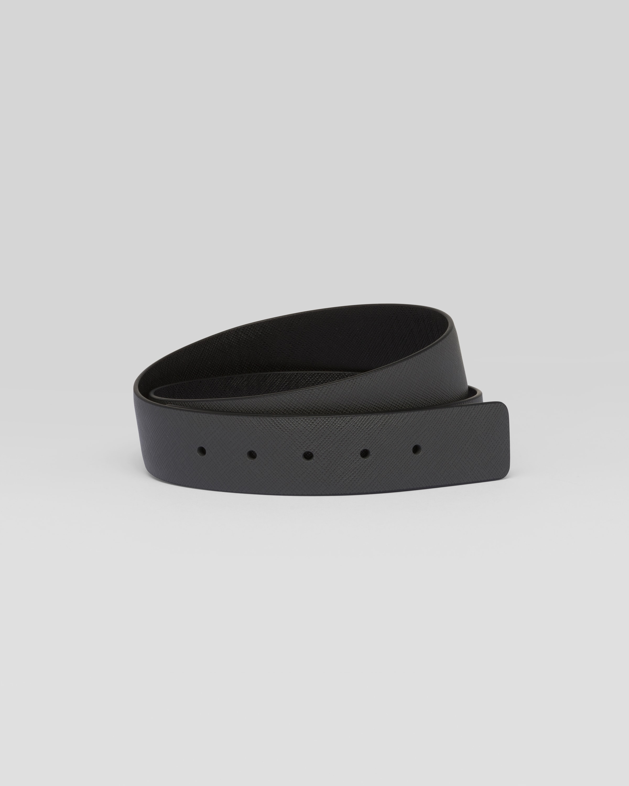 Prada Reversible Saffiano Leather Belt Strap In Anthracite Grey/black