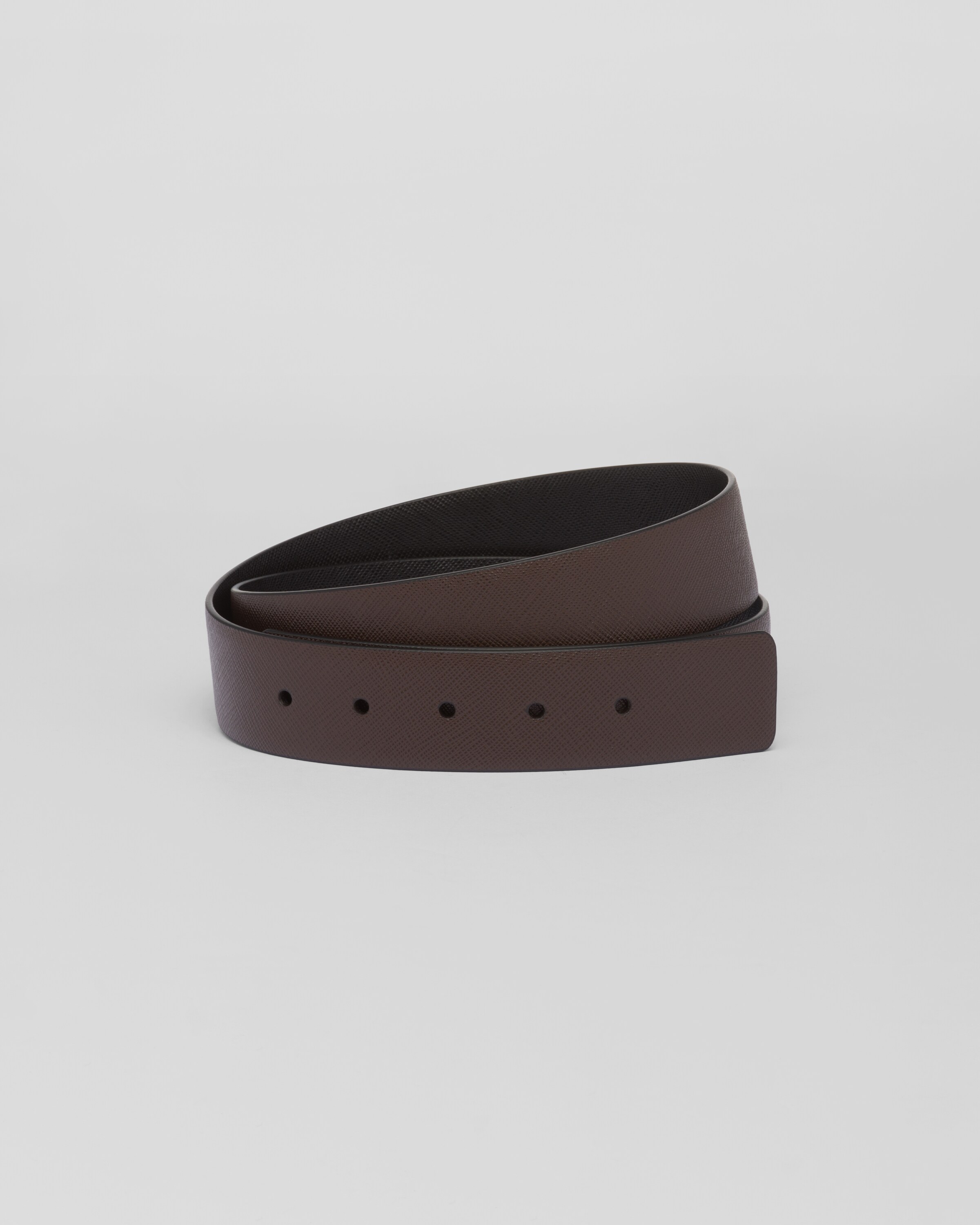 Prada Reversible Saffiano Leather Belt Strap In Coffee