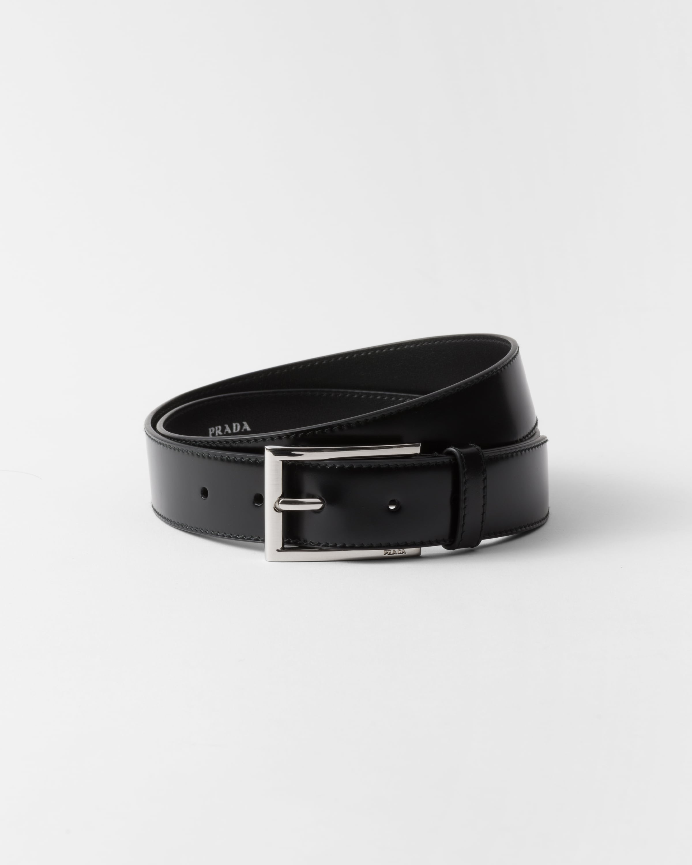 Black Brushed Leather Belt | PRADA