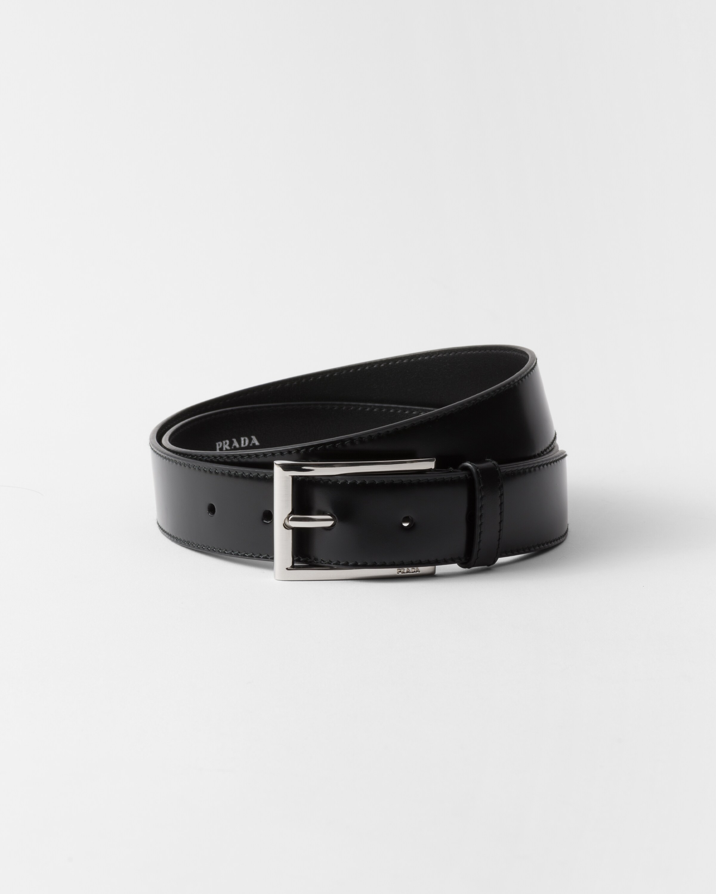 Prada Men's Brushed Leather Belt In Black