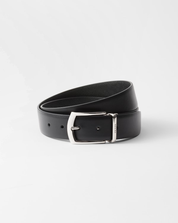ブラック/ネイビー リバーシブル サフィアーノレザー ベルト | PRADA