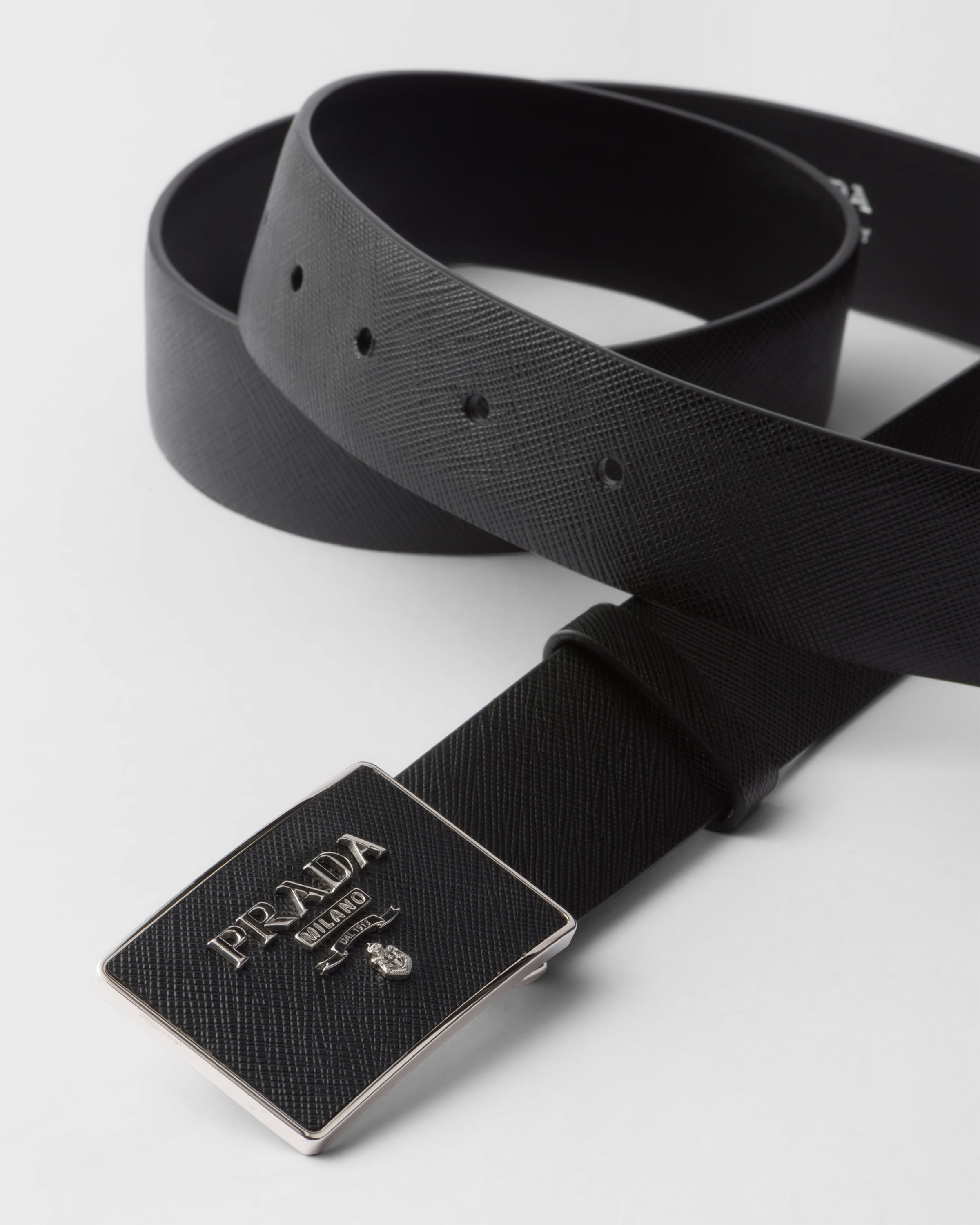 Black Saffiano Leather Belt PRADA