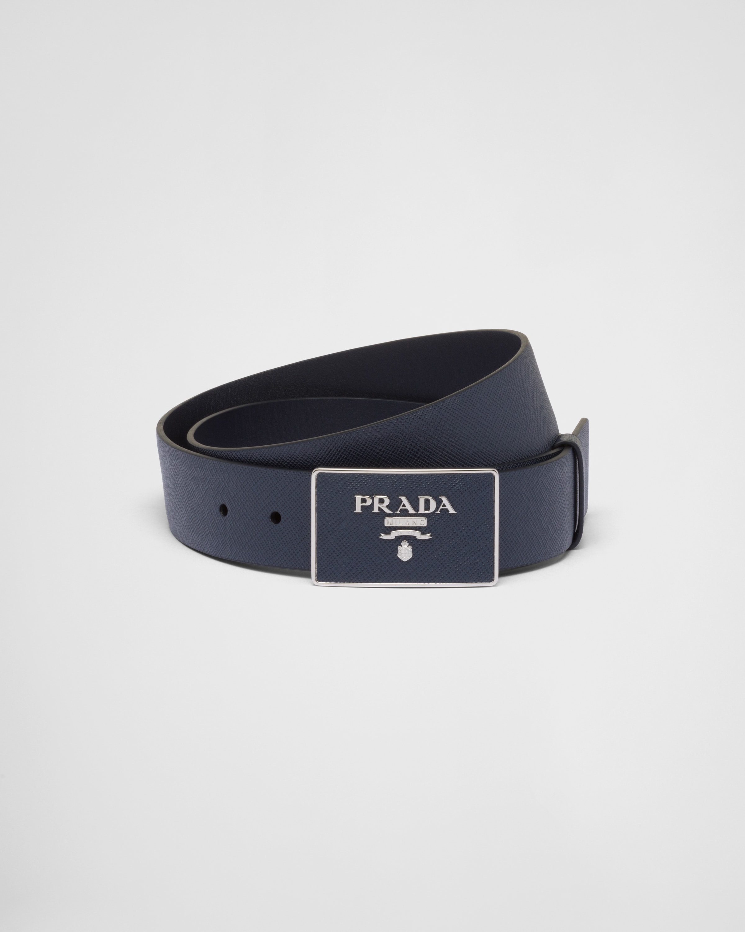 Prada Saffiano Leather Belt In Blue