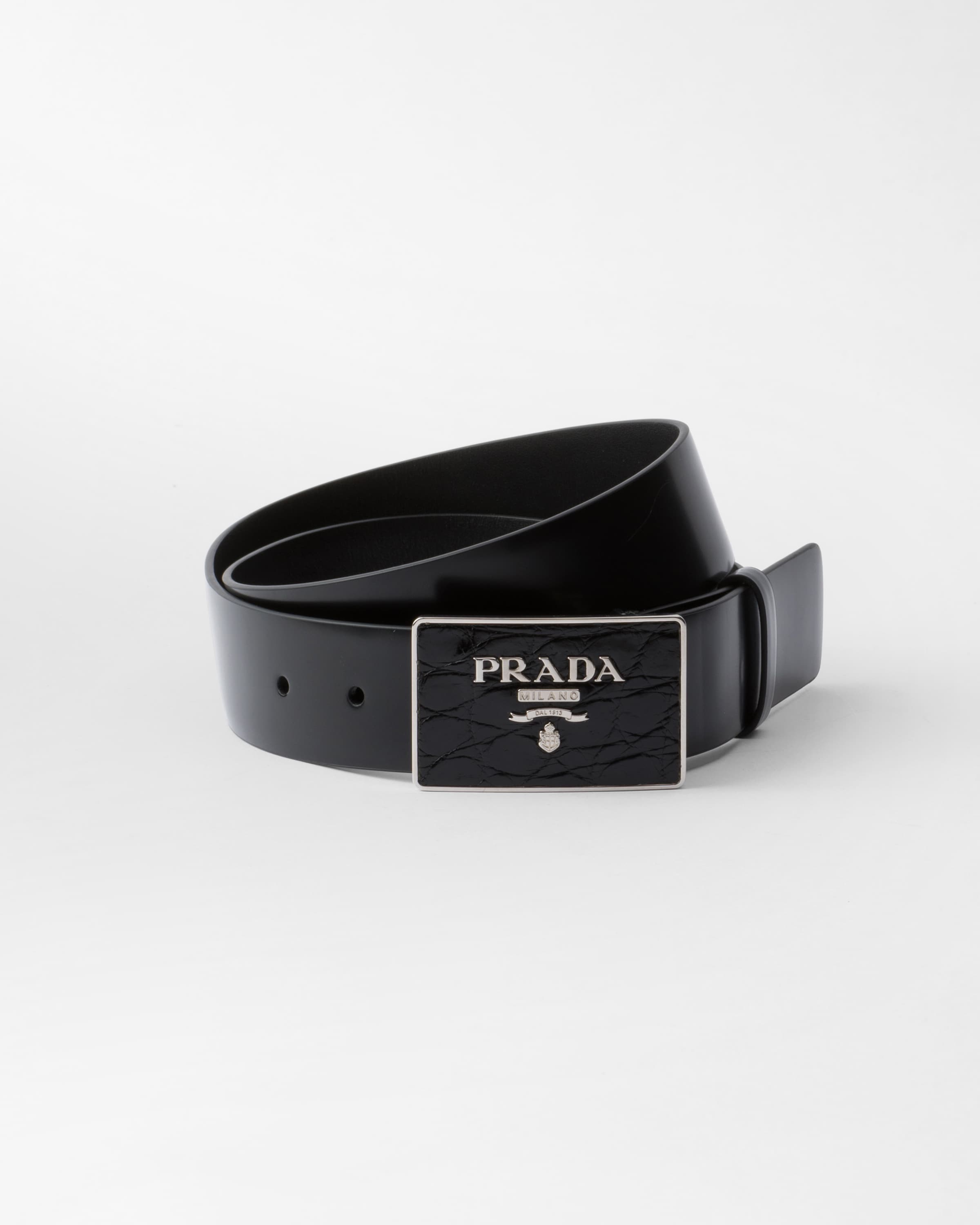 Shop Prada Saffiano Leather Belt In Black