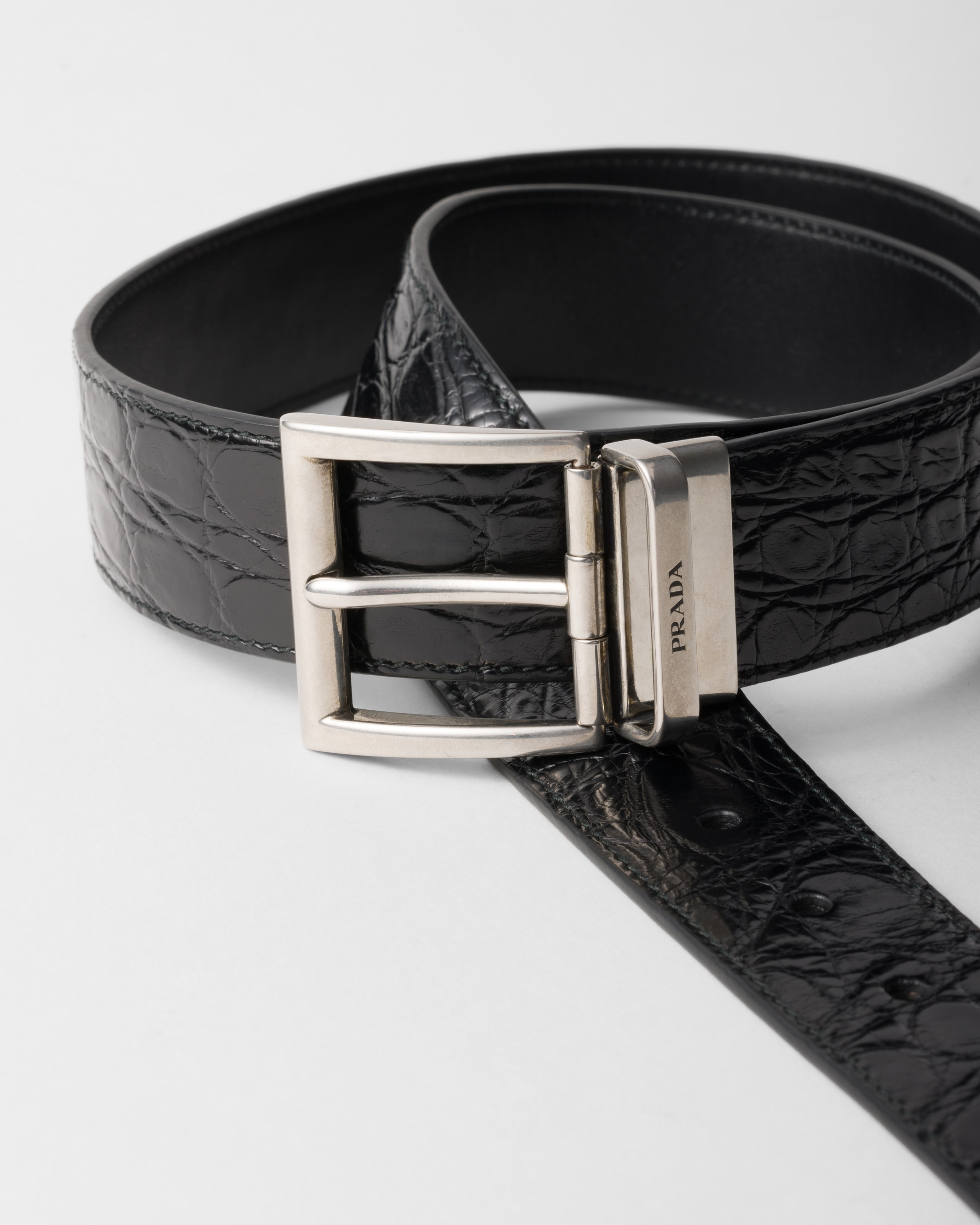 Black Crocodile leather belt | PRADA - Singapore