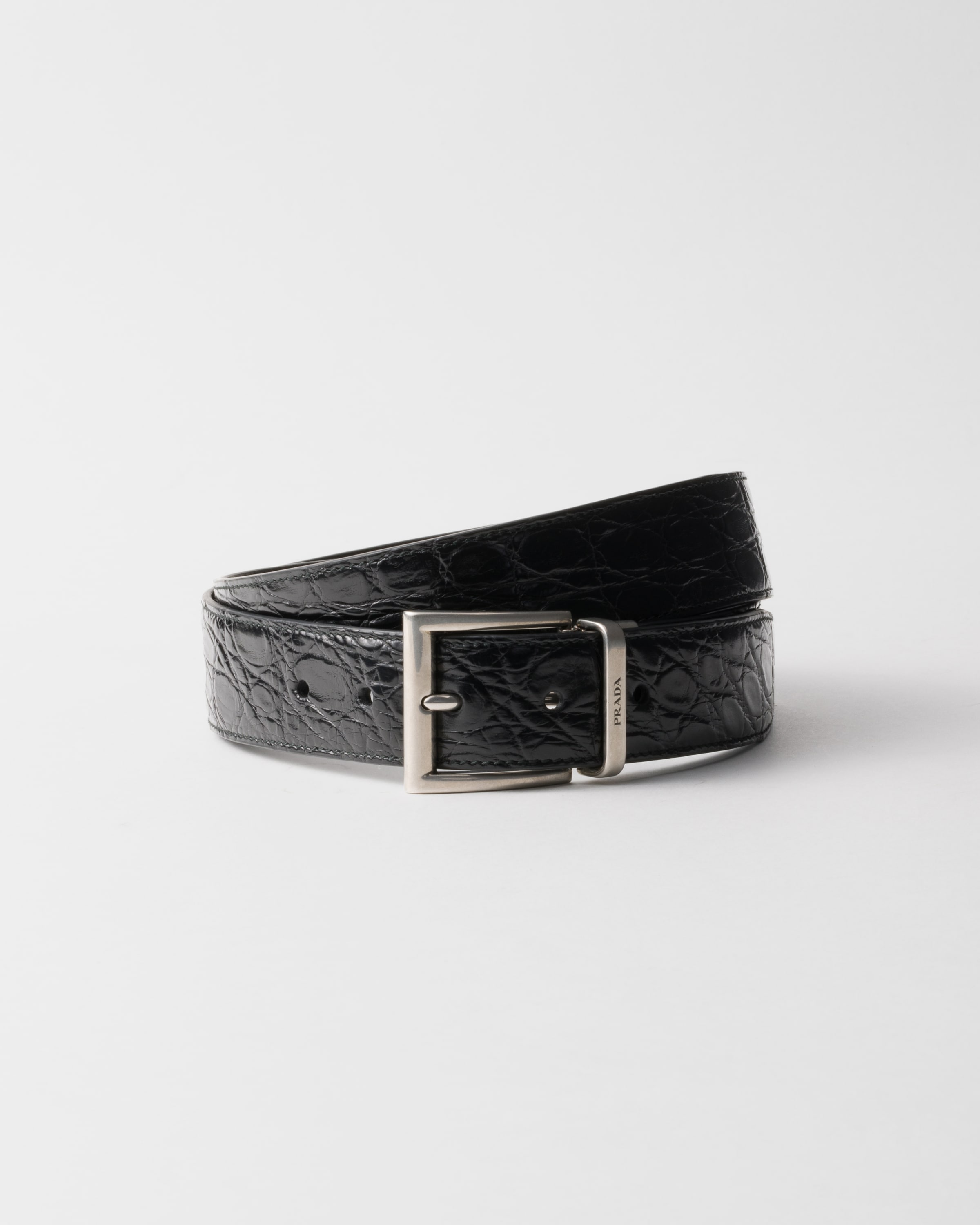 Black Crocodile Leather Belt | PRADA