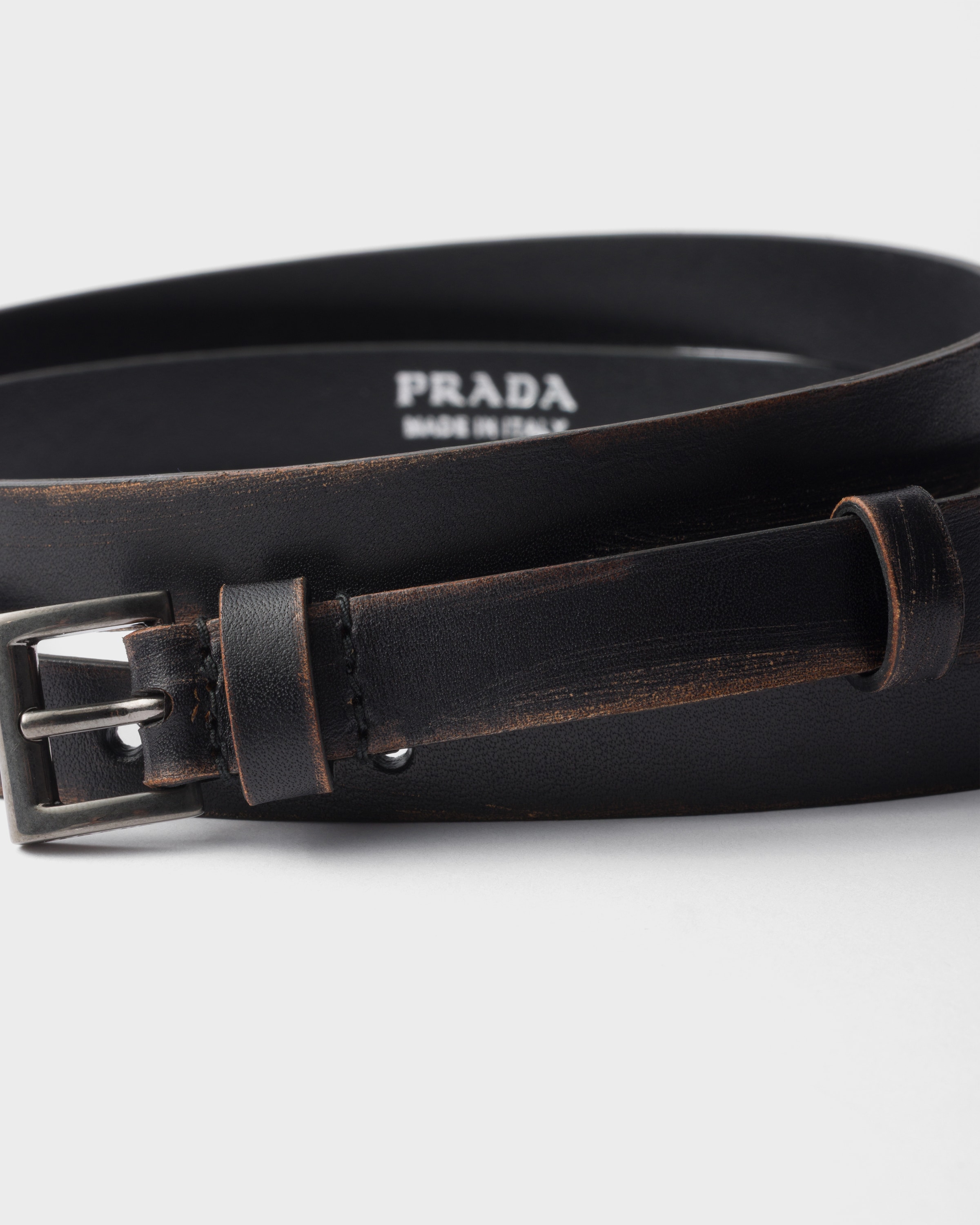 Black/Tan Leather belt | PRADA - Singapore