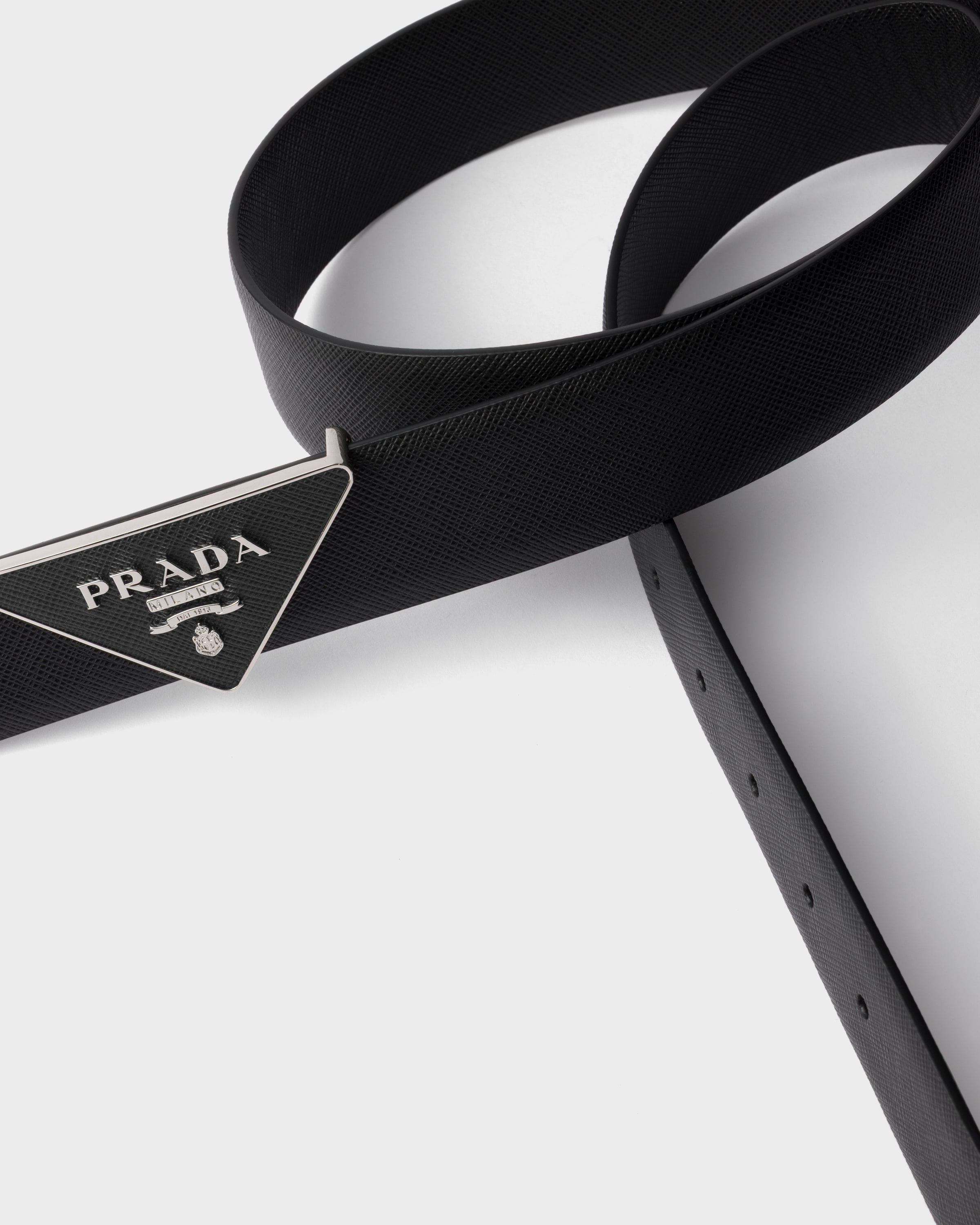 Prada Saffiano Belt Buckle In Anthracite Gray