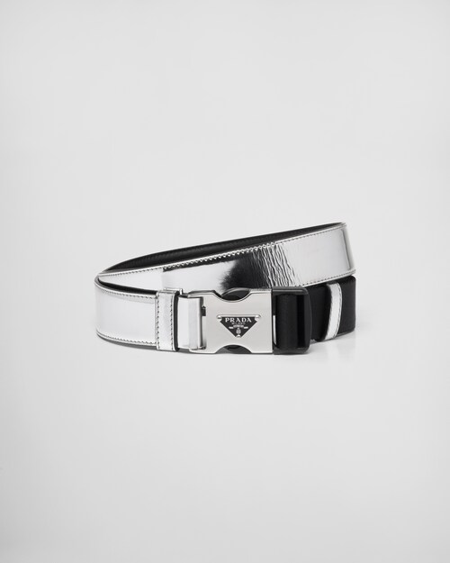 Silver Brushed leather and woven tape 