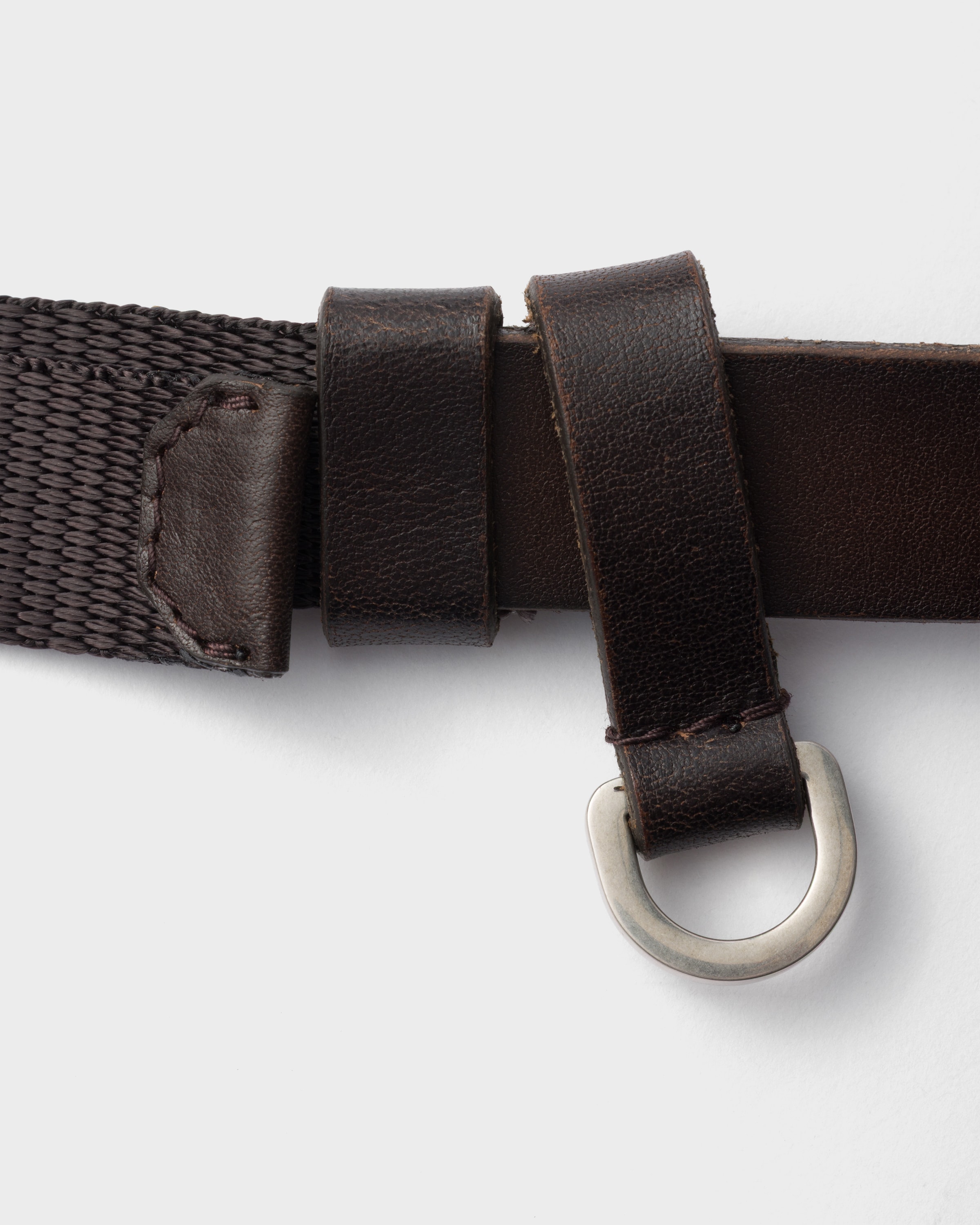 Leather and woven nylon tape belt