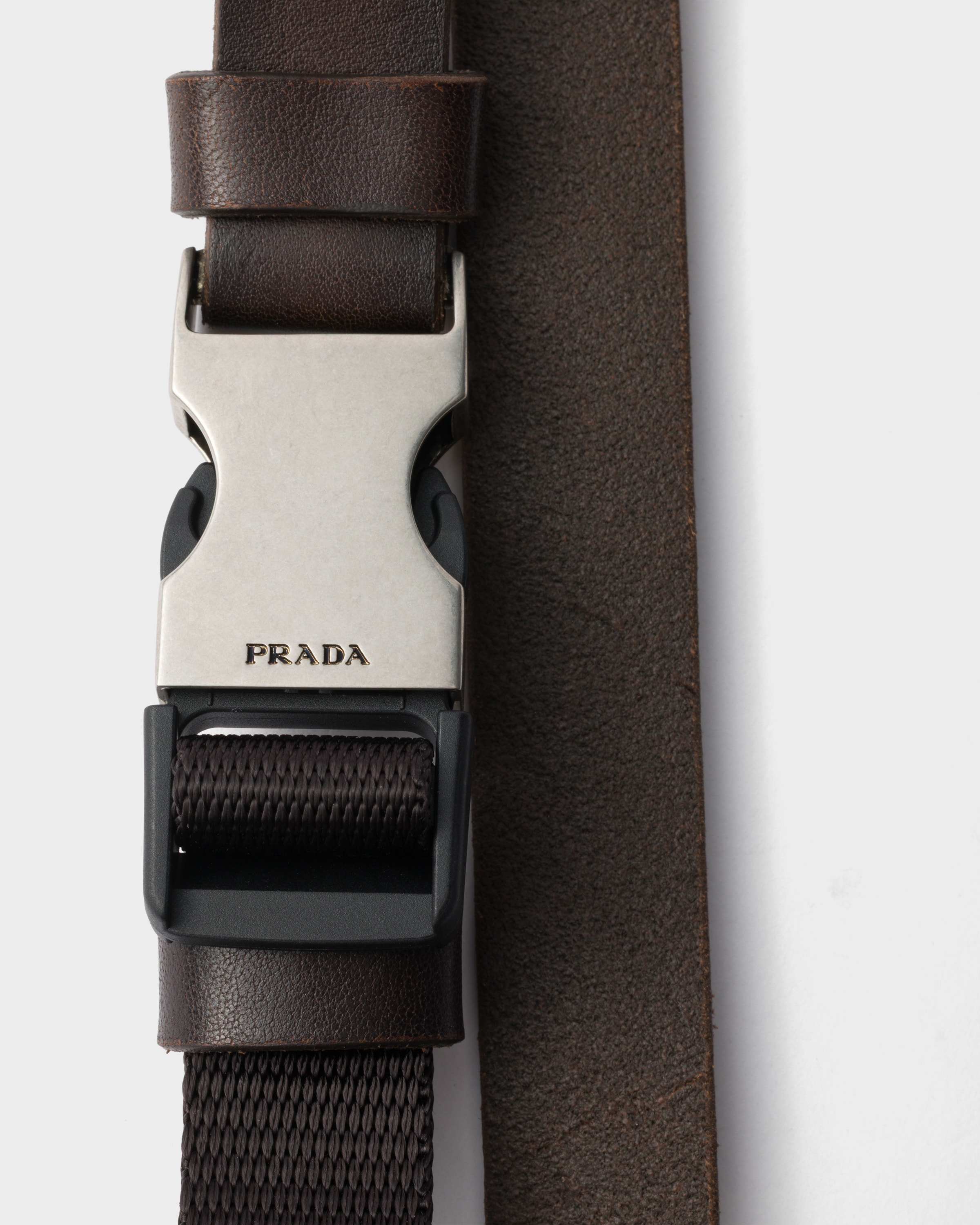 Leather and woven nylon tape belt