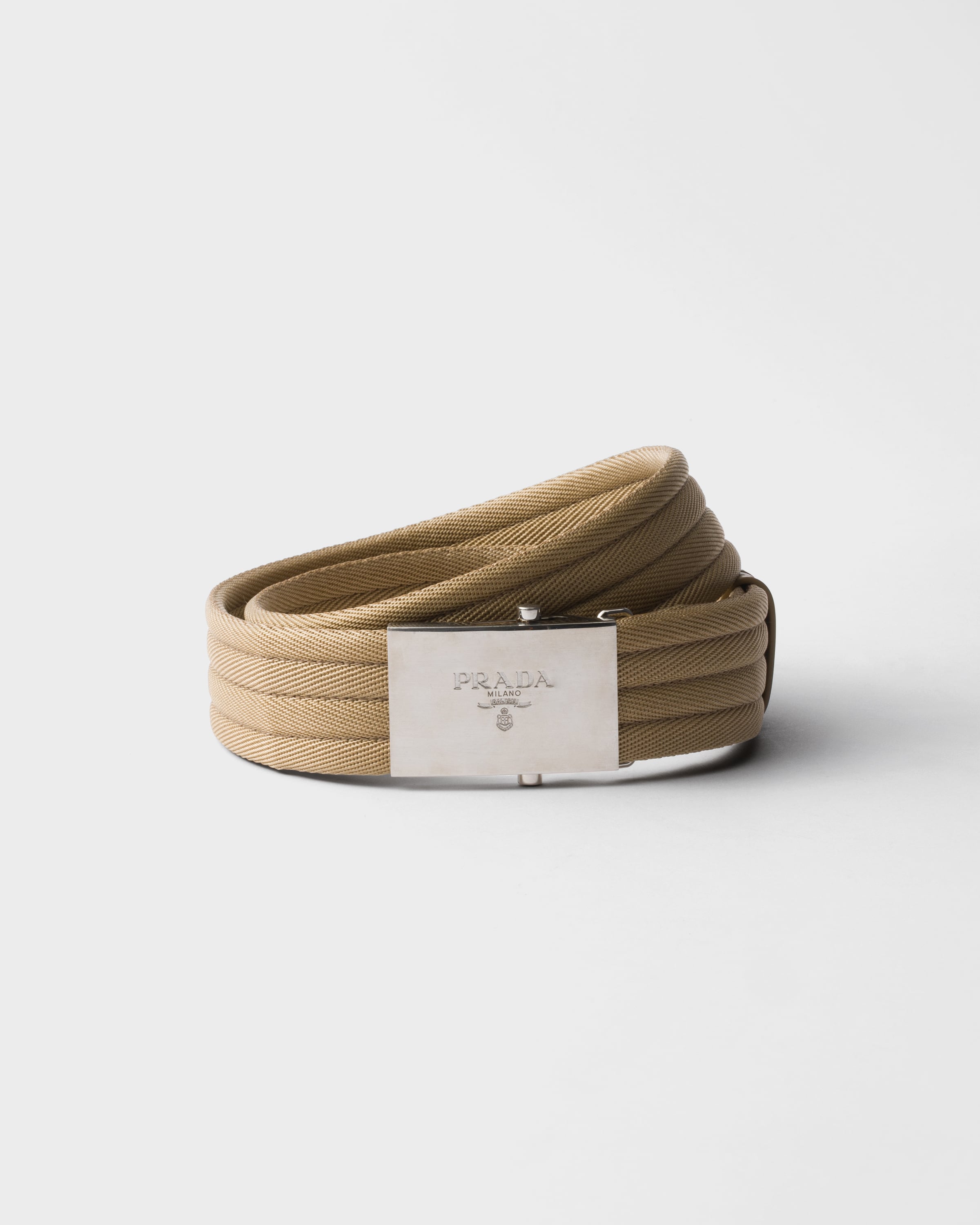 Brown and Tan Embossed Prada Canvas Belt Camel Brown Fabric Belt | PRADA main image 2
