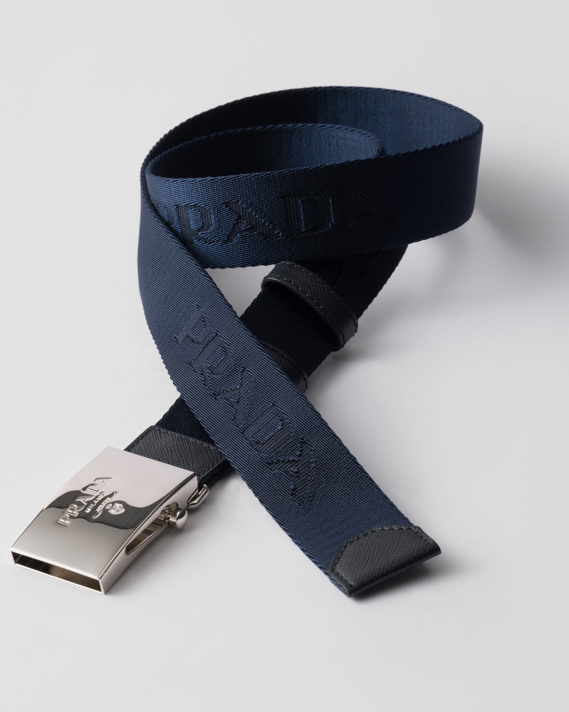 Prada Woven Re-nylon Belt In Navy