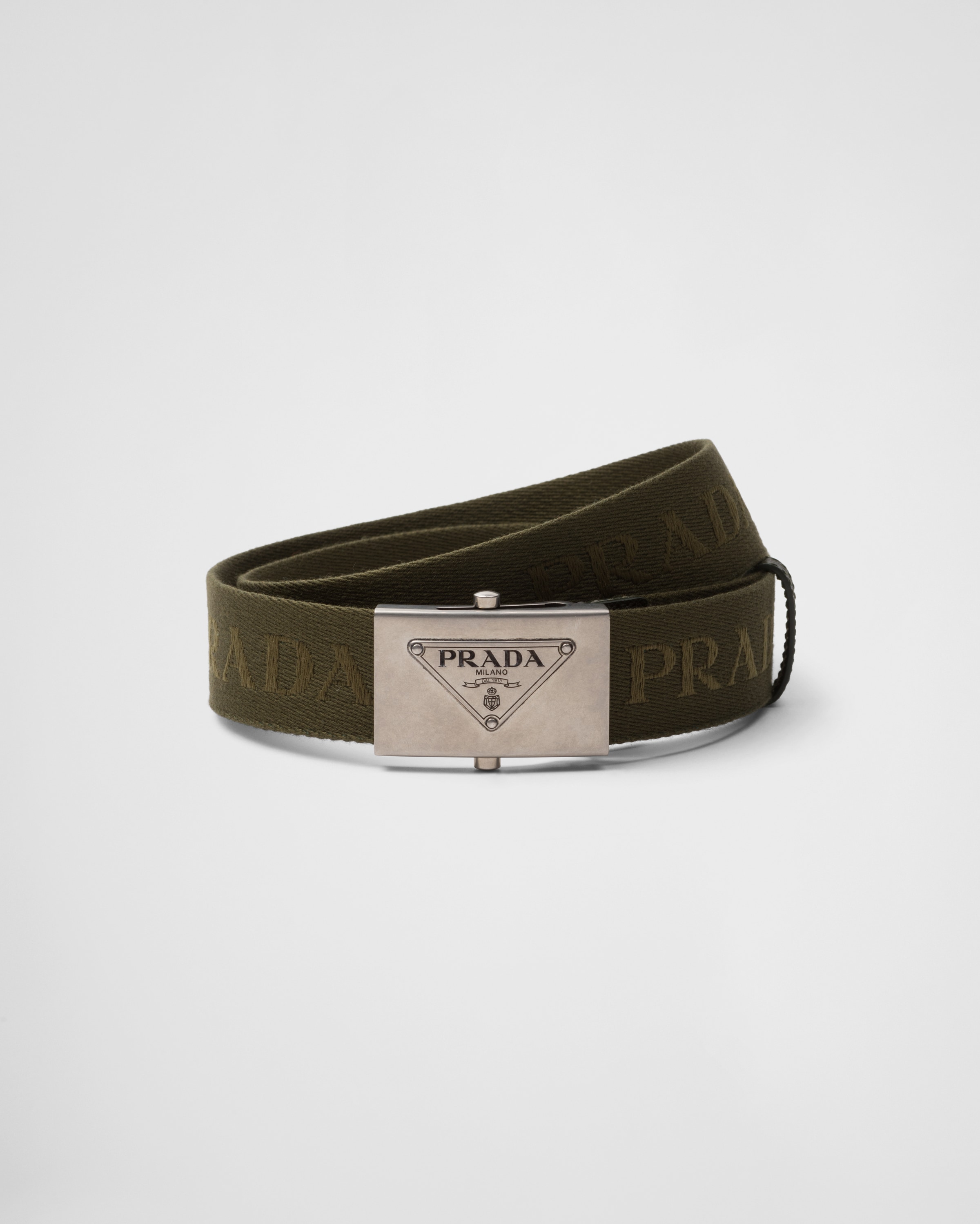 Prada Logo-engraved Cotton Belt In Green