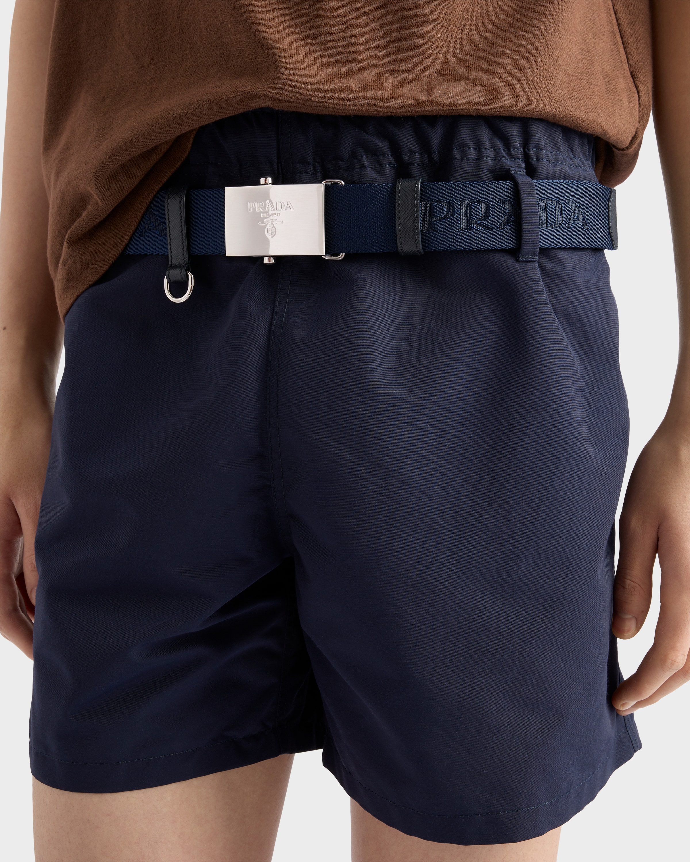 Prada Mens Blue Logo-plaque Cotton Tape Belt