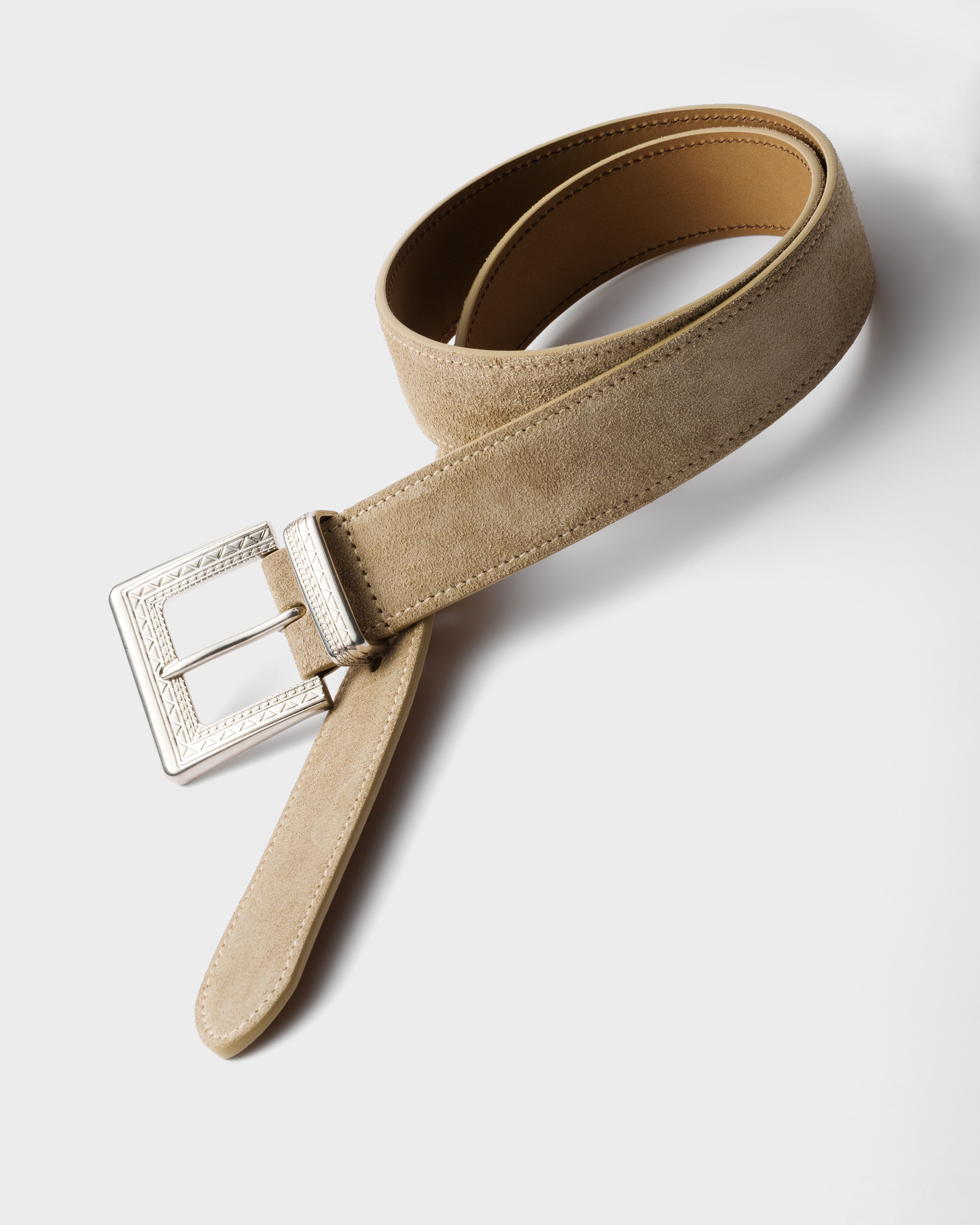 Prada Mens Neutral Brushed Suede Belt