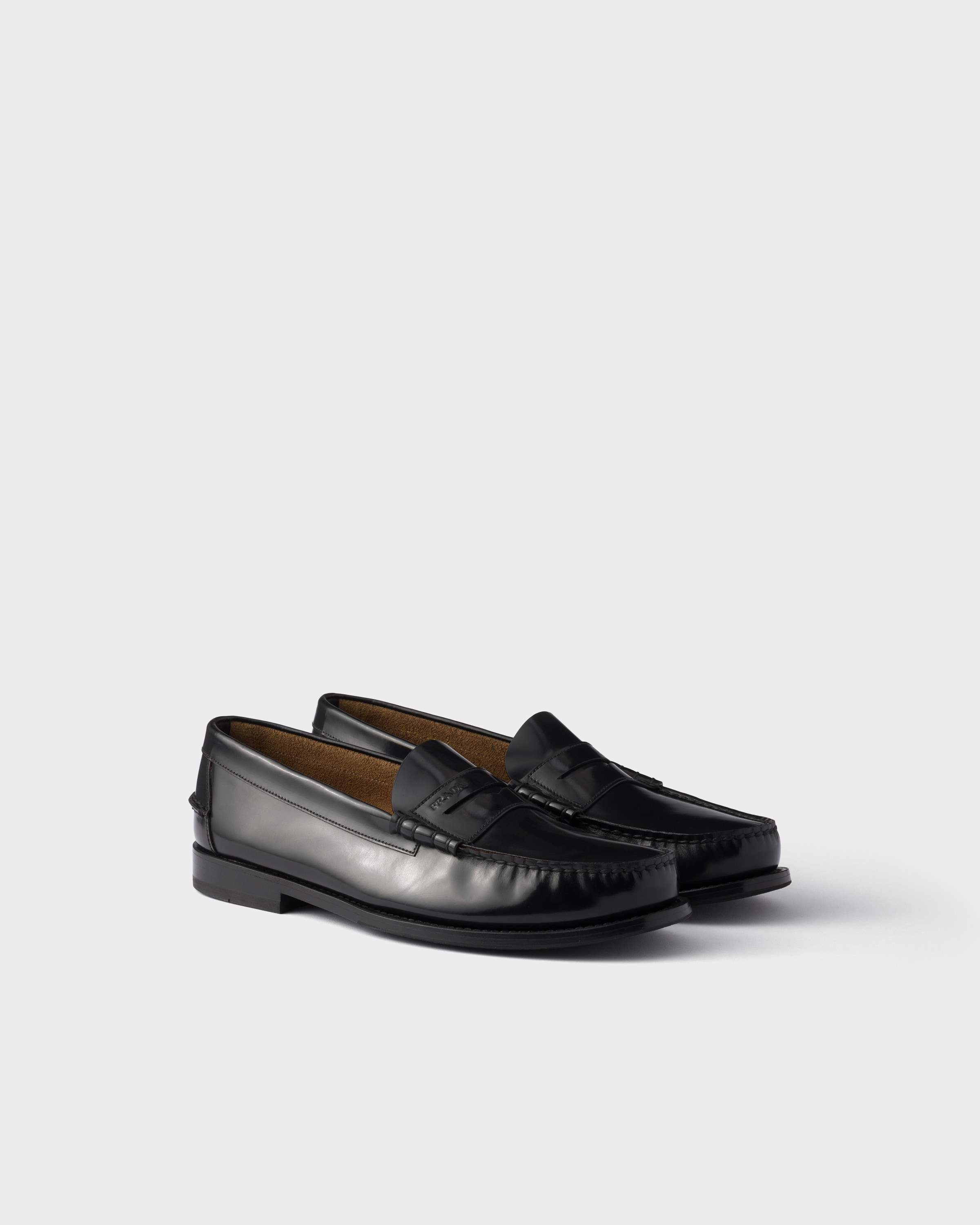 Black Brushed leather loafers | PRADA - United States