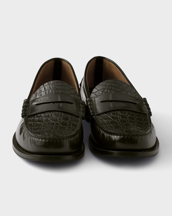 Brushed leather and crocodile loafers - Black Brushed leather and crocodile loafers - Black
