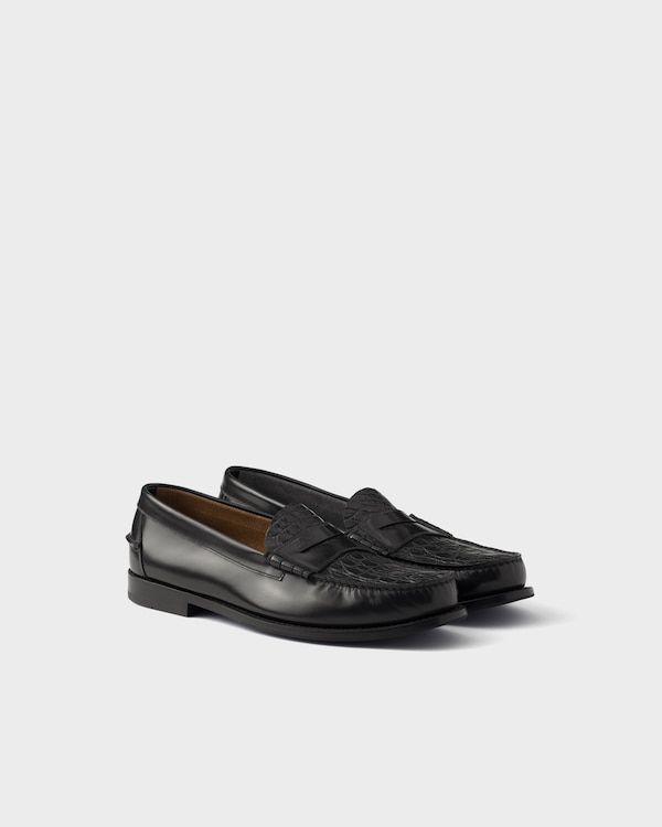 Brushed leather and crocodile loafers - Black Brushed leather and crocodile loafers - Black