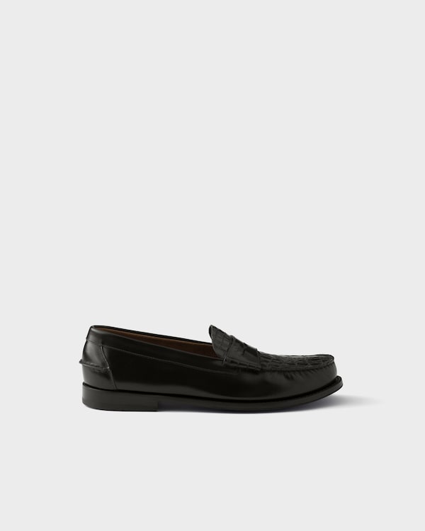 Brushed leather and crocodile loafers - Black Brushed leather and crocodile loafers - Black