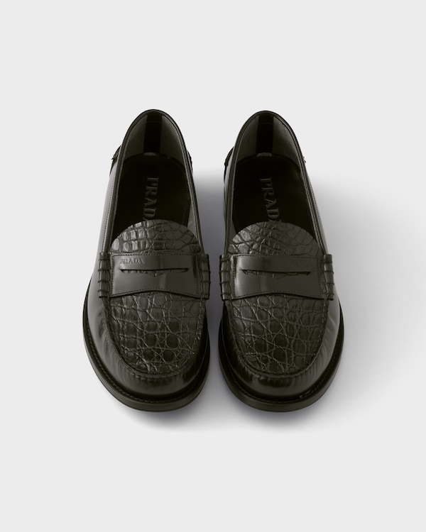 Brushed leather and crocodile loafers - Black Brushed leather and crocodile loafers - Black