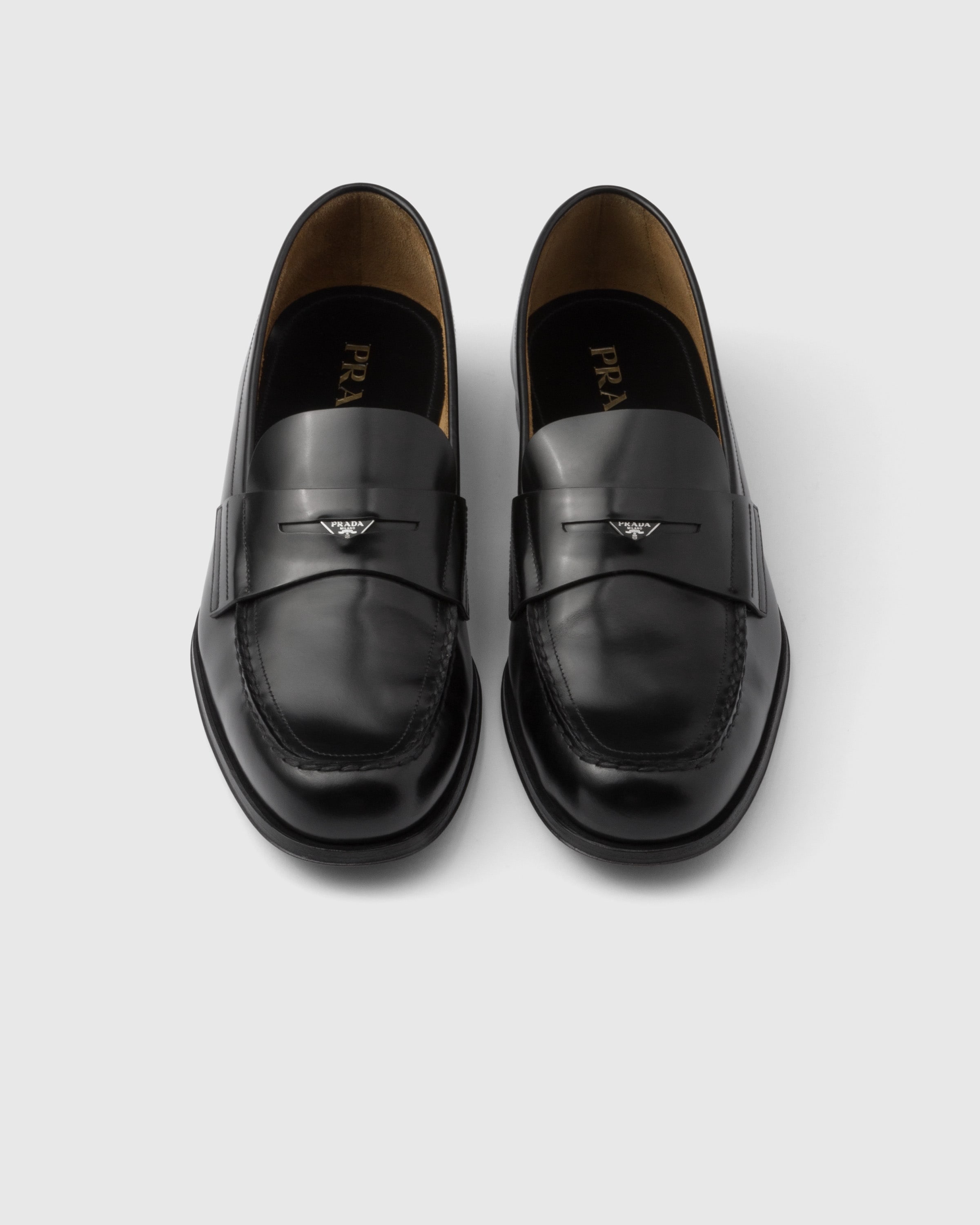 Black Brushed Leather Loafers PRADA