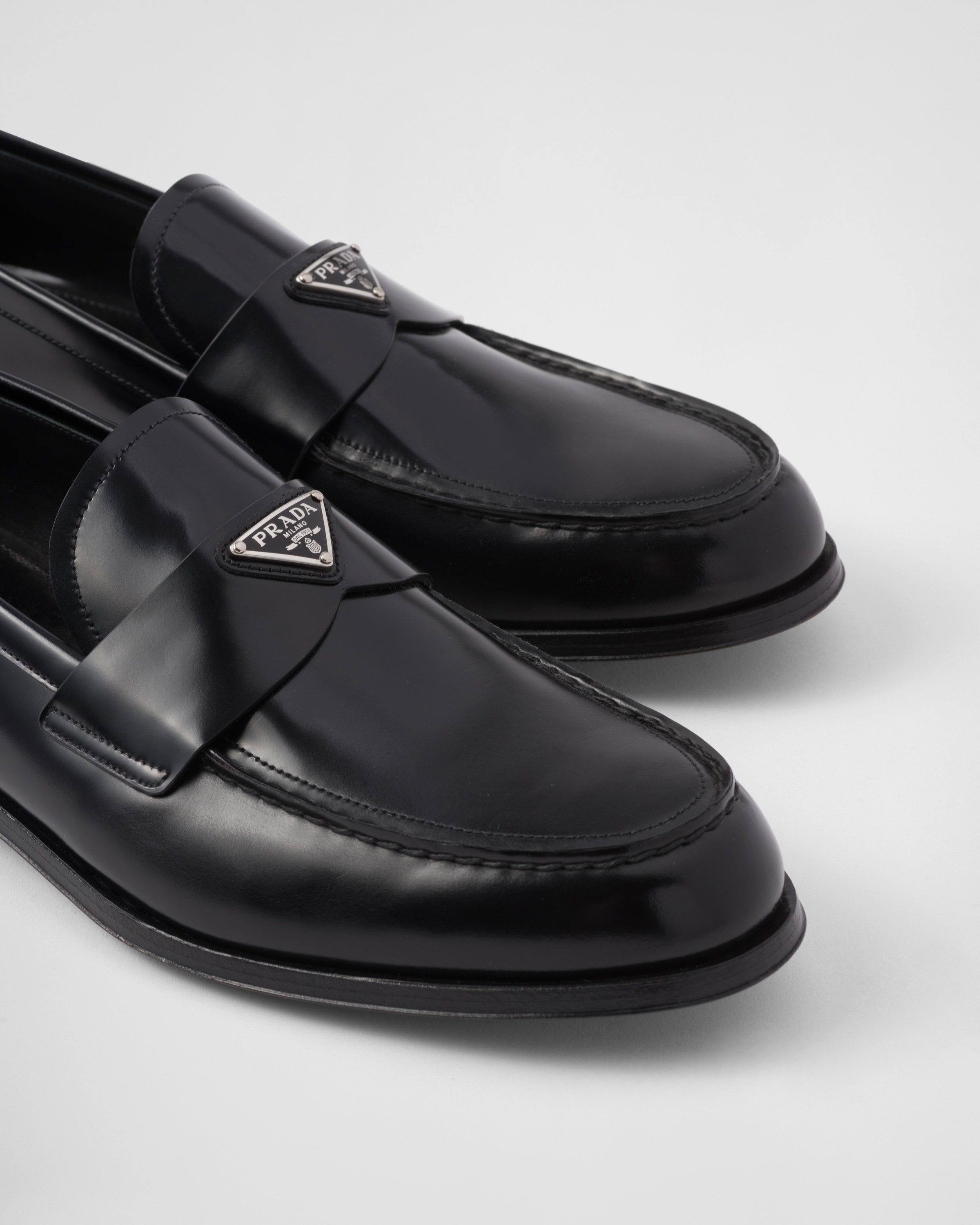 Black Brushed Leather Loafers PRADA
