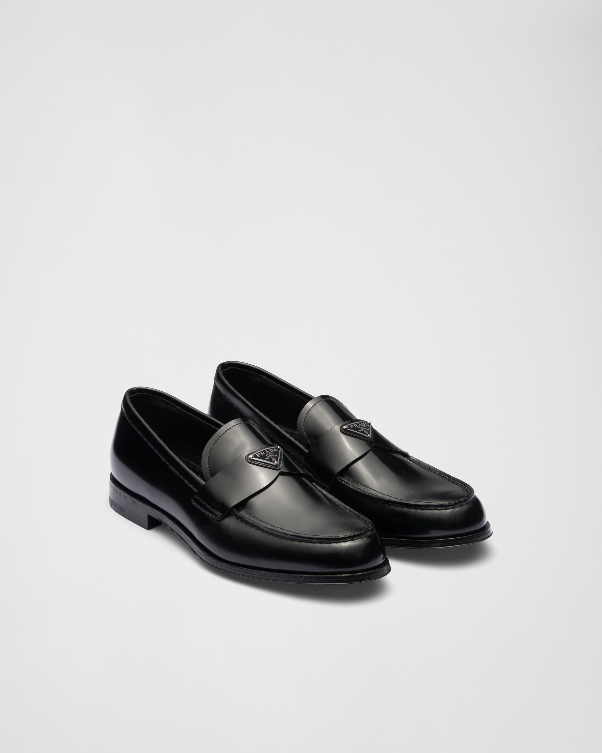 Prada Brushed Leather Loafers In Black