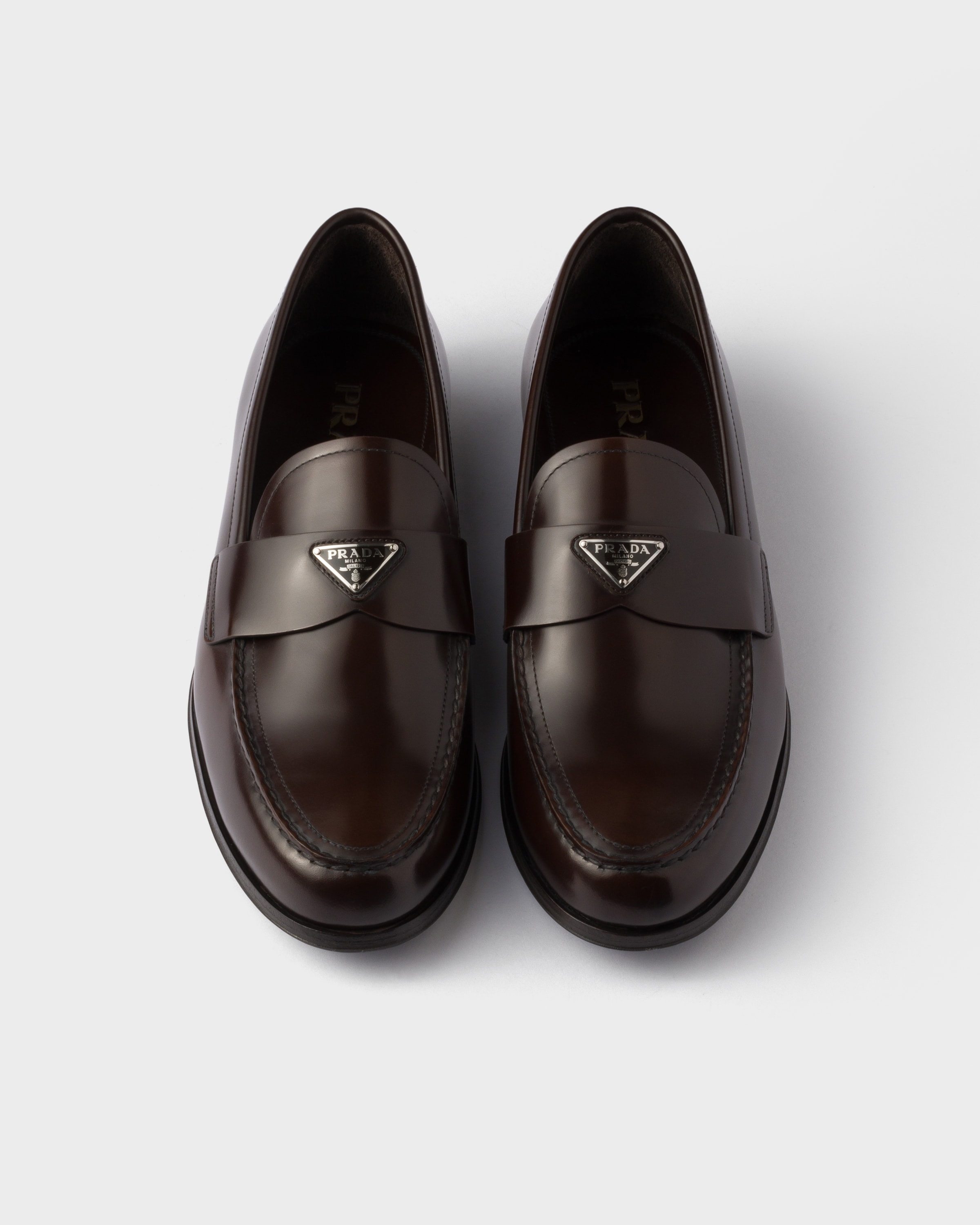 Prada Brushed Leather Loafers In Brown