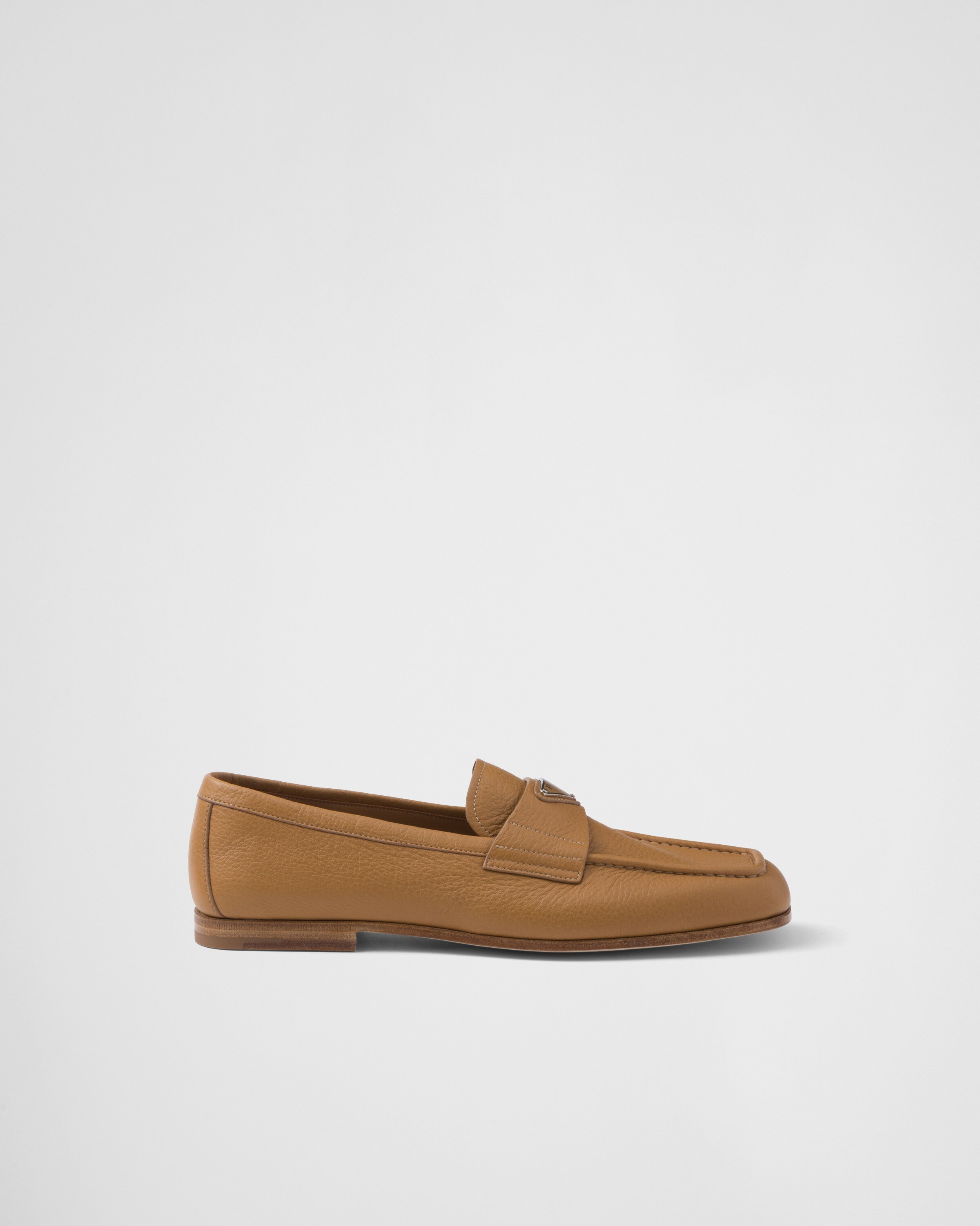 Shop Prada Leather Loafers In Natural