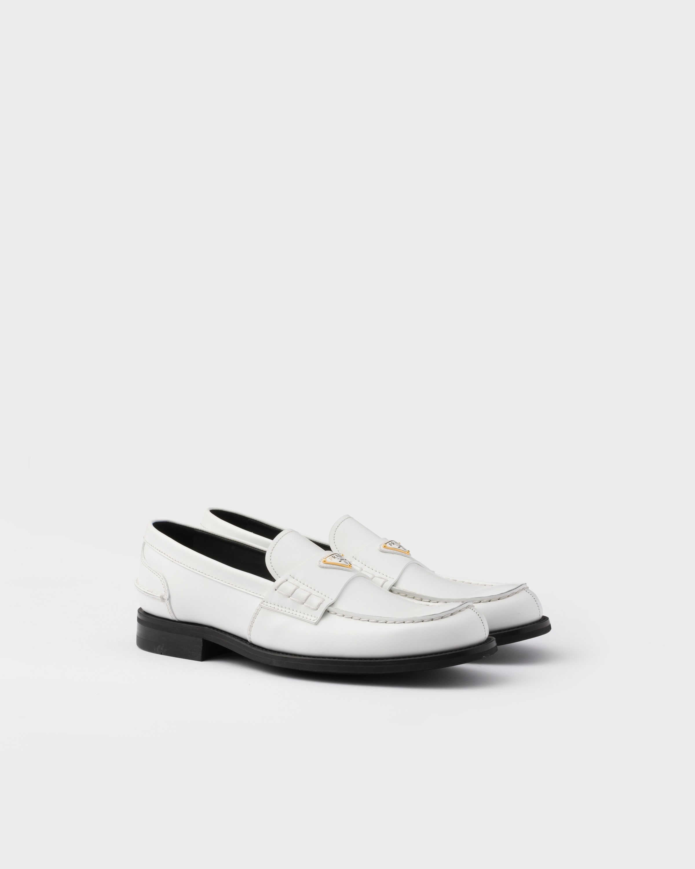 Prada Brushed Leather Loafers In White