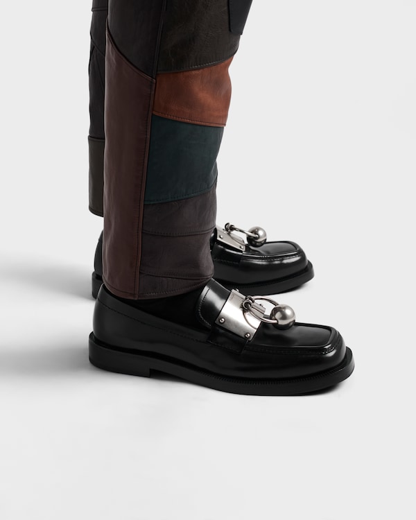 Brushed leather loafers with metal ring Brushed leather loafers with metal ring