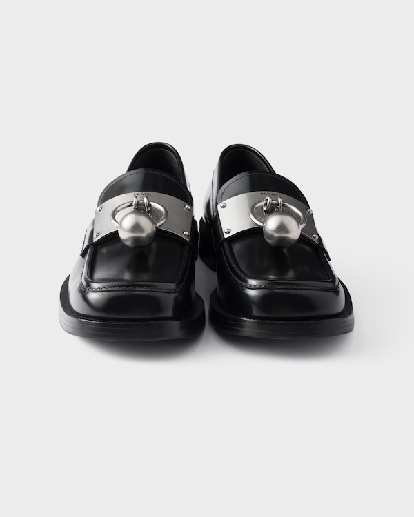 Brushed leather loafers with metal ring Brushed leather loafers with metal ring