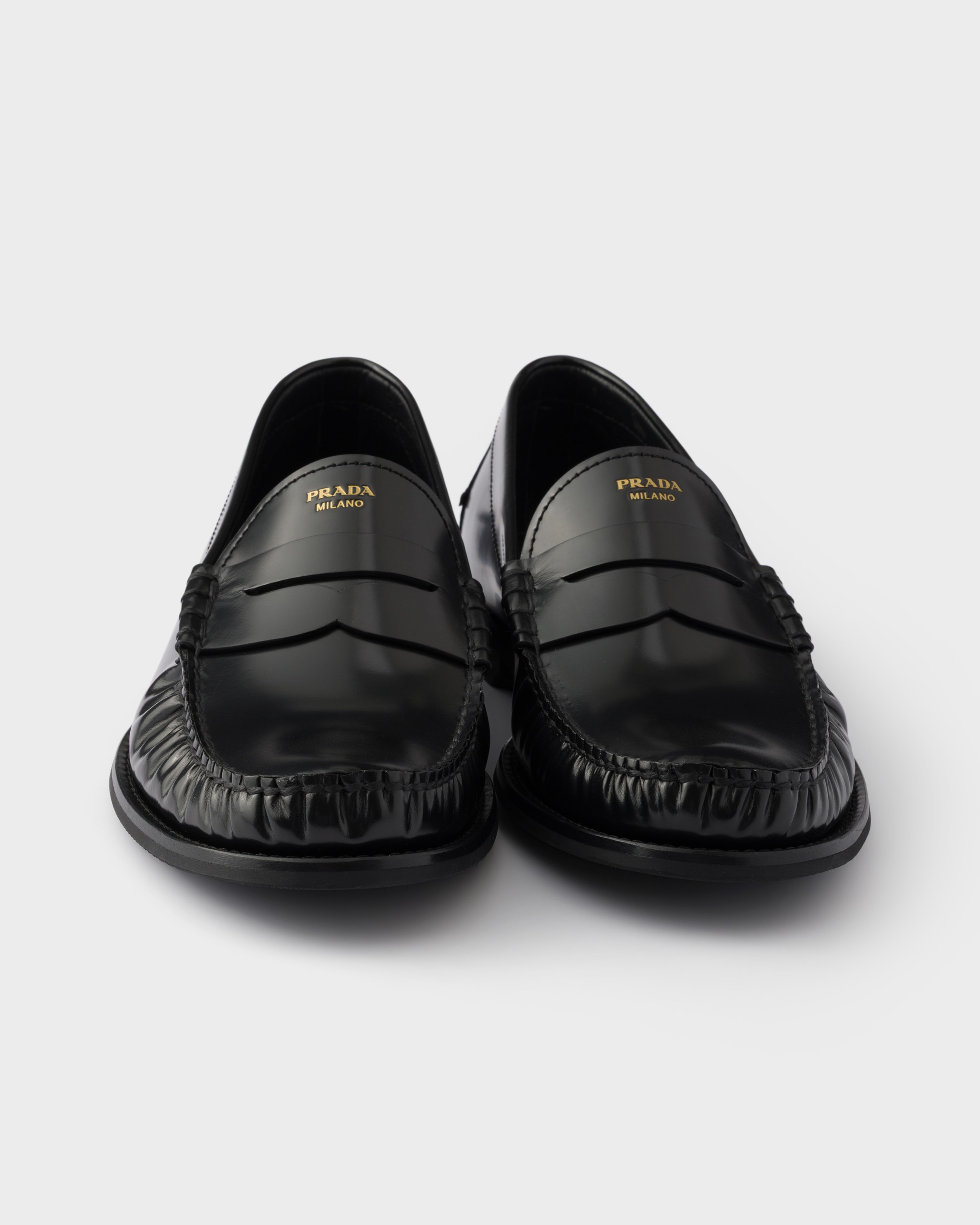 Black Brushed leather loafers | PRADA - United States