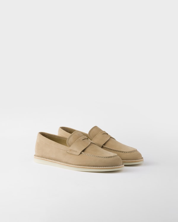 Ecru Bleached suede loafers | PRADA
