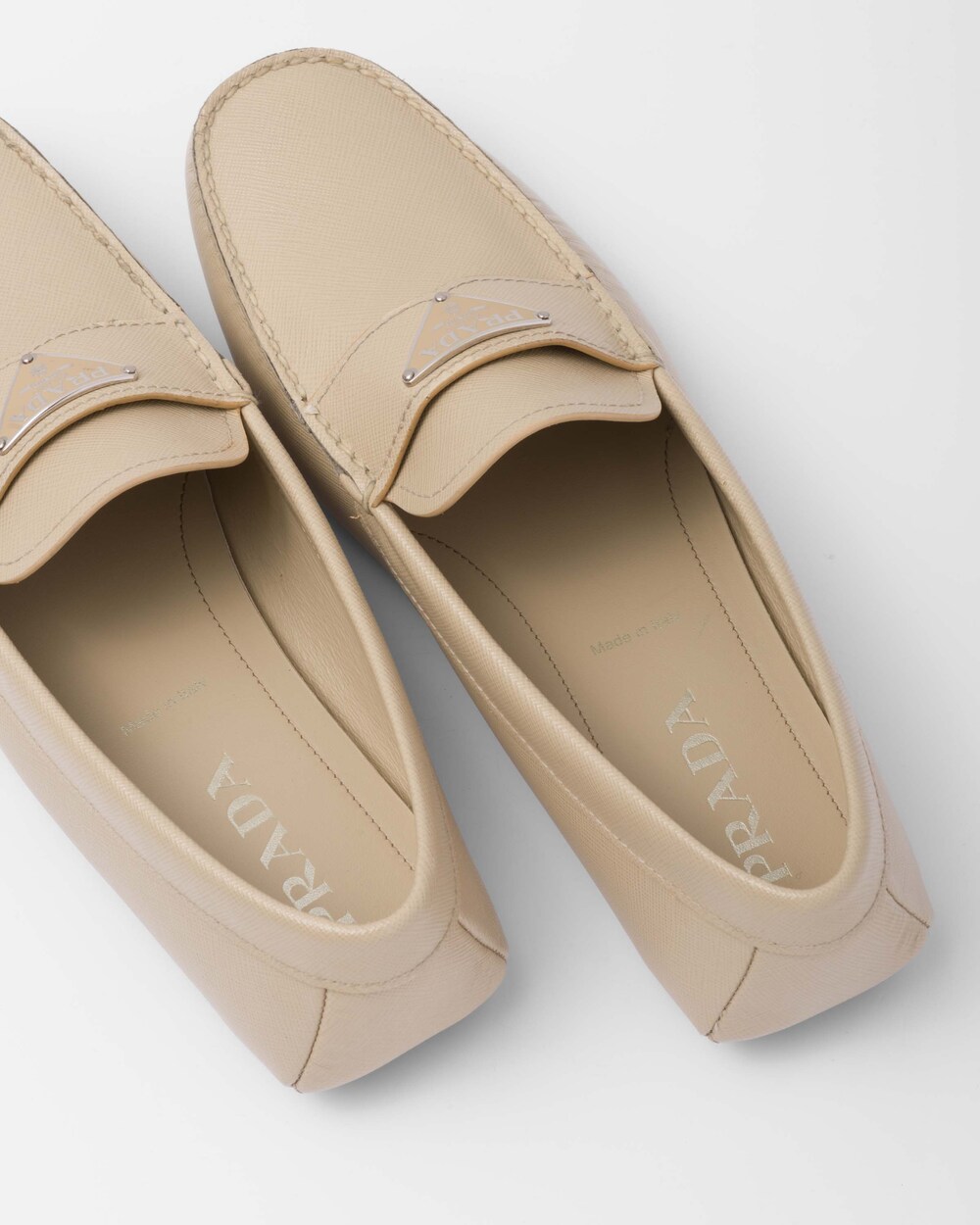 Prada Saffiano Leather Loafers, Men, Desert Beige, Size 13