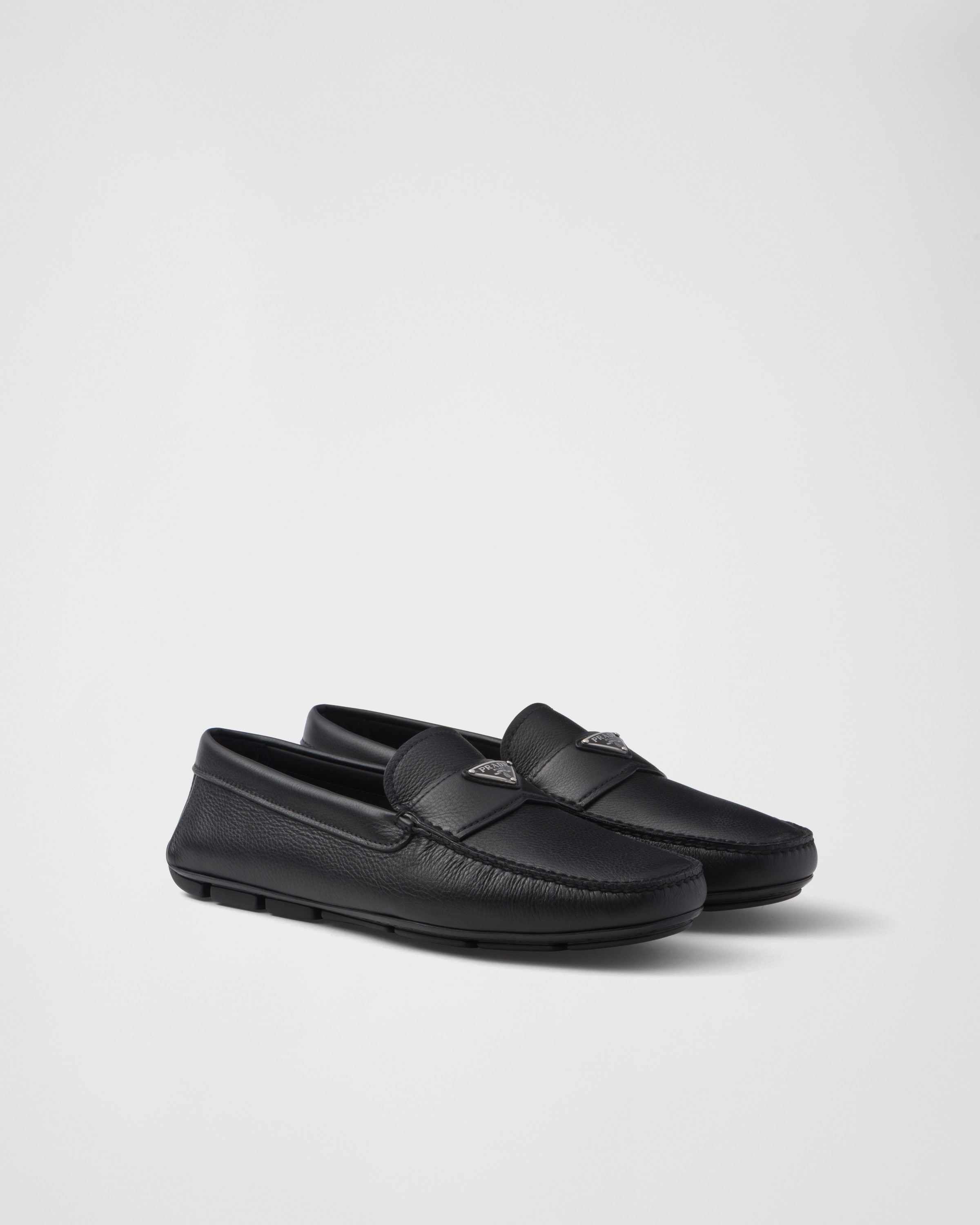 Shop Prada Leather Driving Shoes In Black