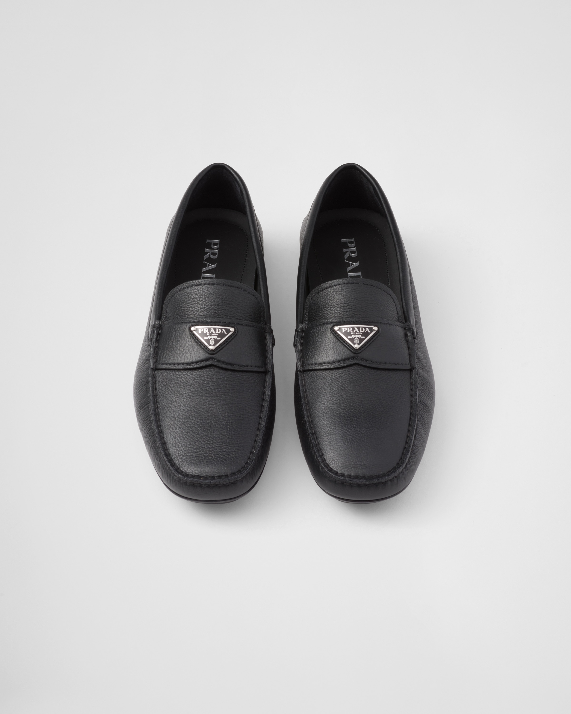 Shop Prada Leather Driving Shoes In Black