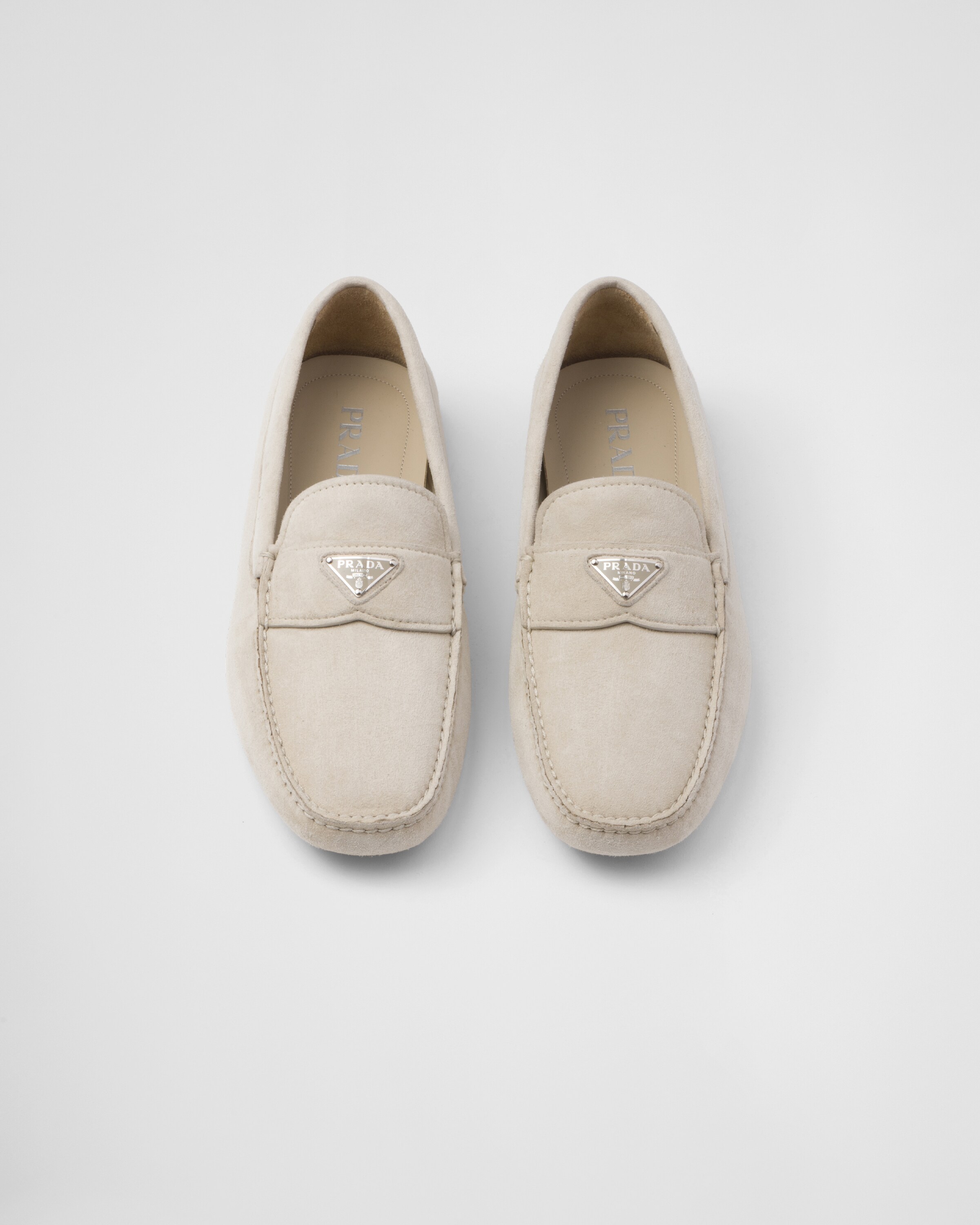 Shop Prada Suede Driving Shoes In Pumice Stone