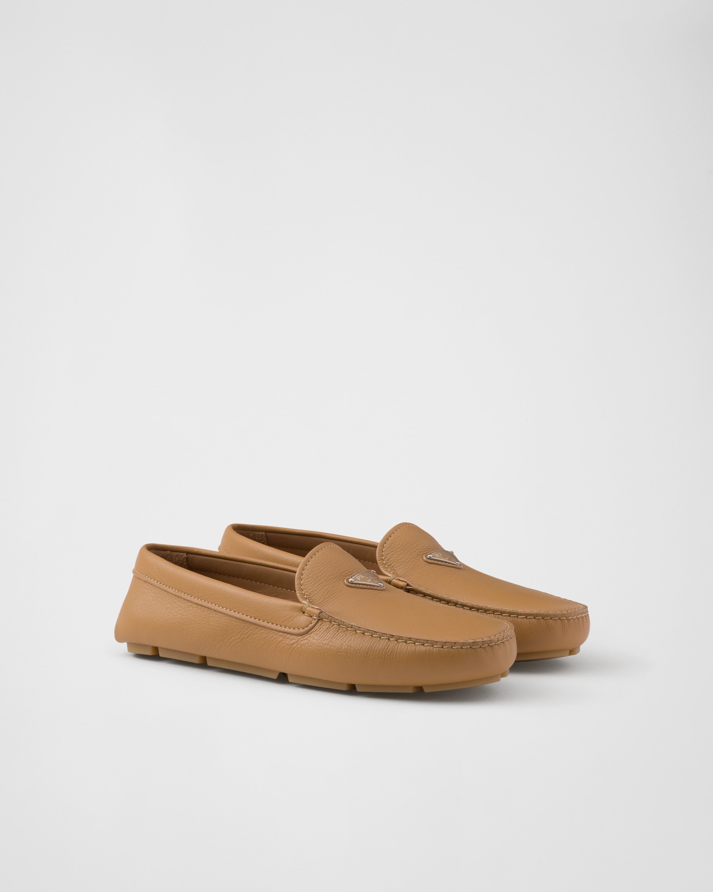 Prada Triangle Logo Driving Loafer In Naturale