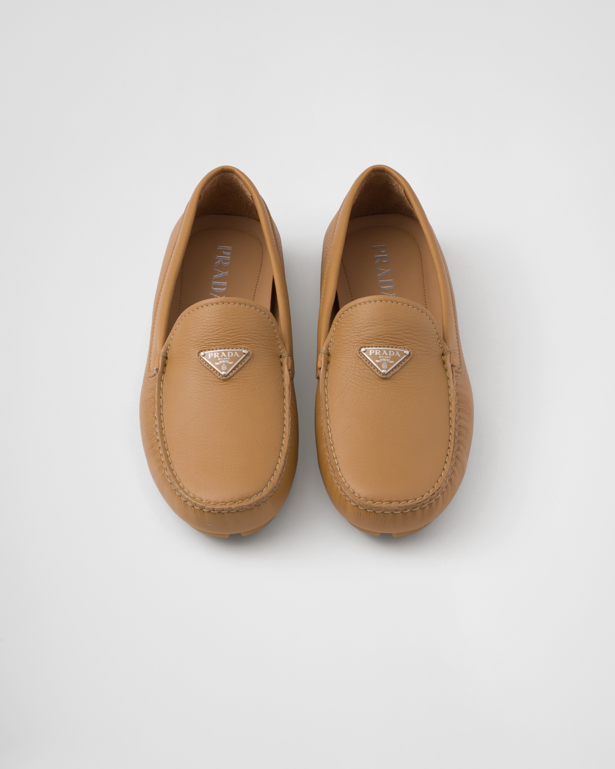 Shop Prada Leather Driving Shoes In Natural