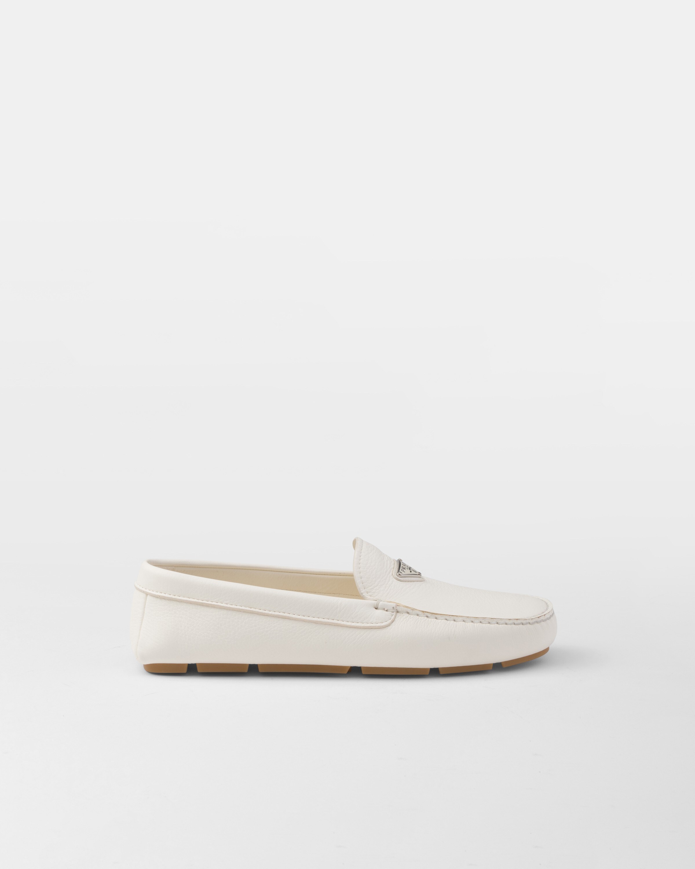 Shop Prada Leather Driving Shoes In Ivory