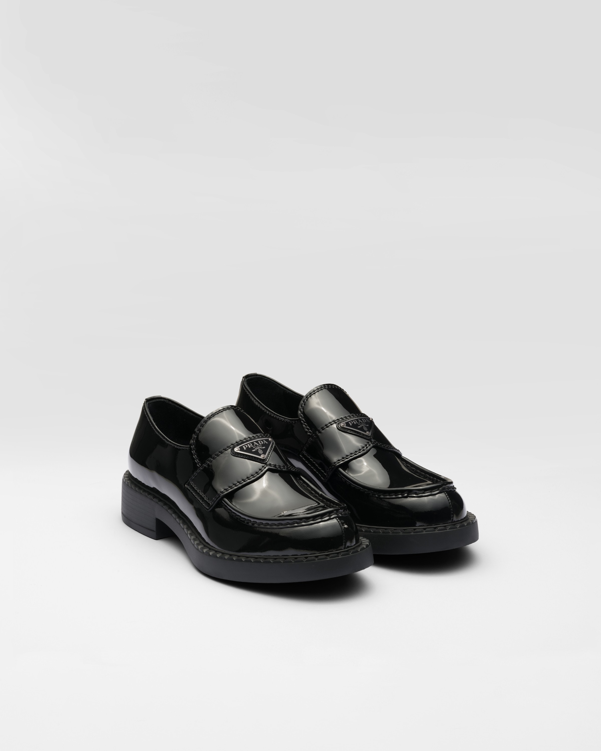 Prada Loafers Brushed Leather Elastic Gusset In Black