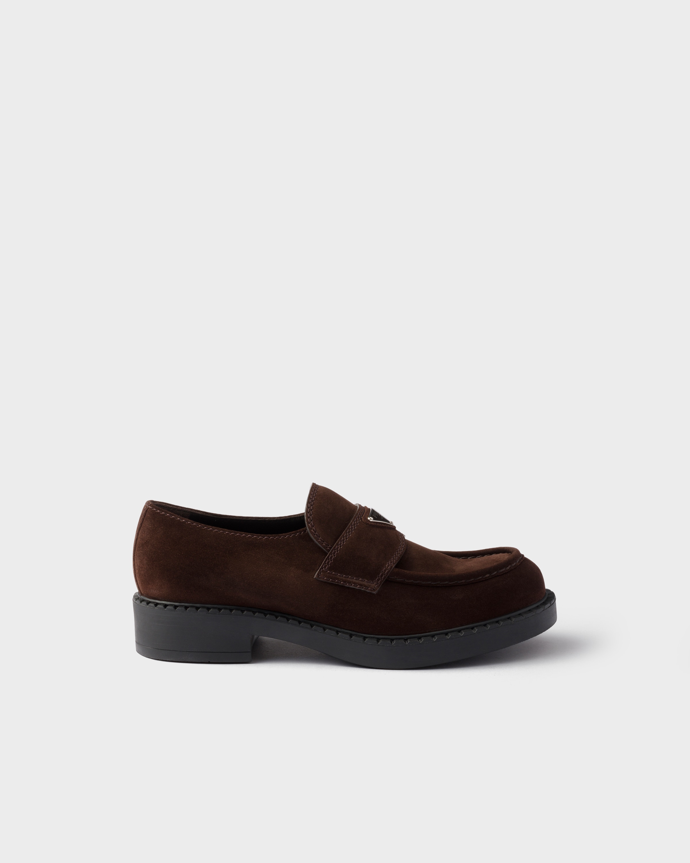 Prada Chocolate Suede Loafers In Brown