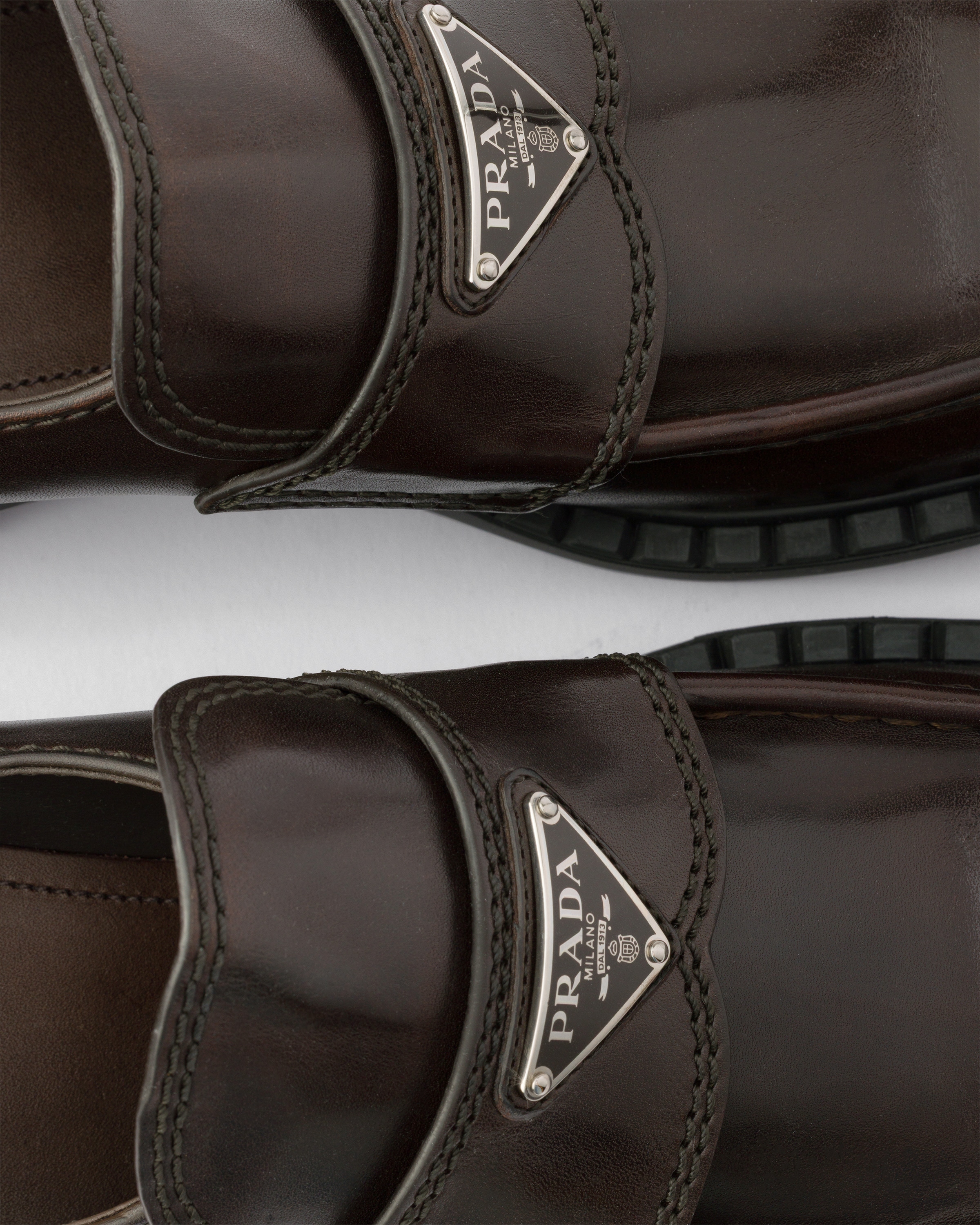 Teak Chocolate Aged Leather Loafers | PRADA - United States