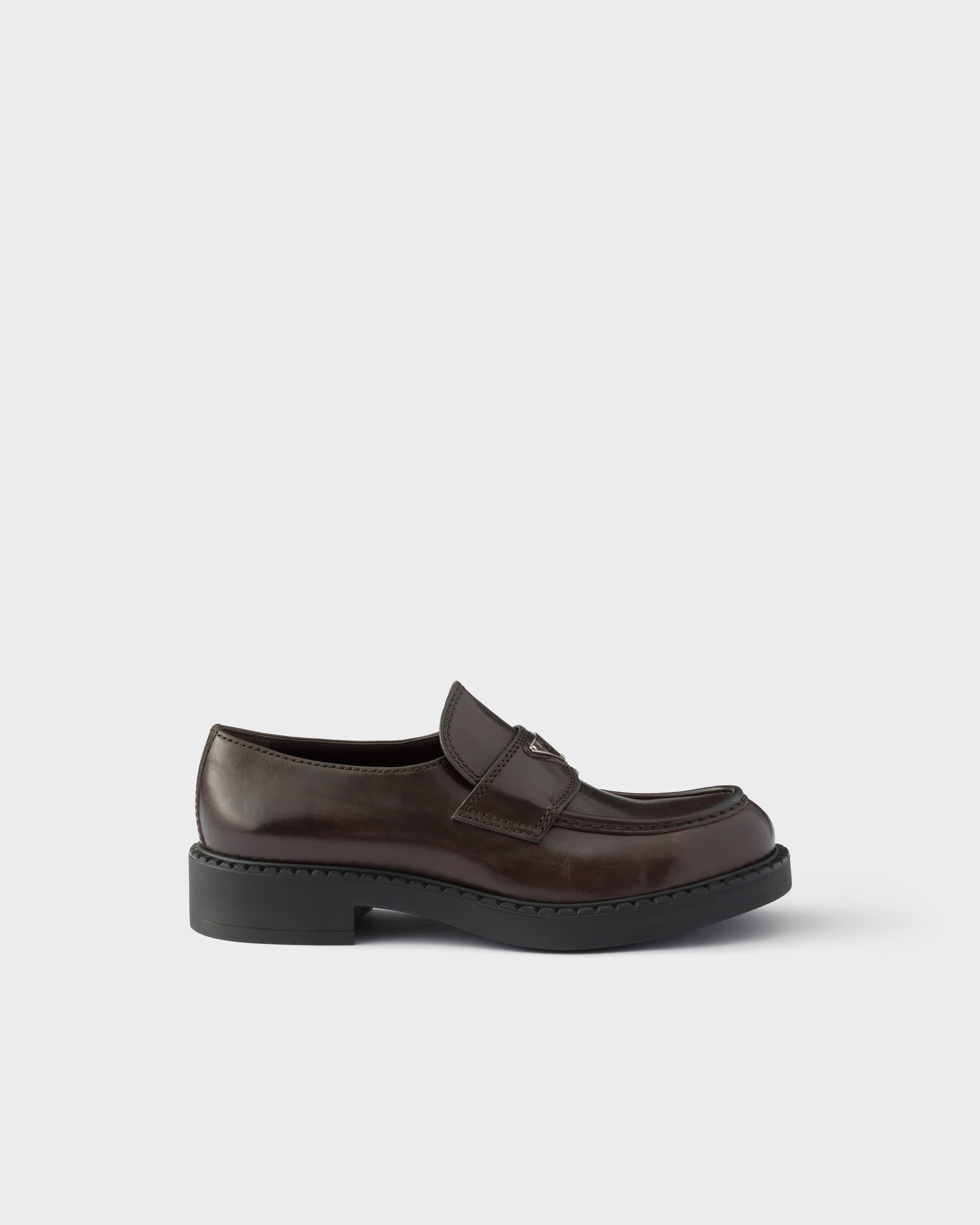 Prada Chocolate aged leather loafers