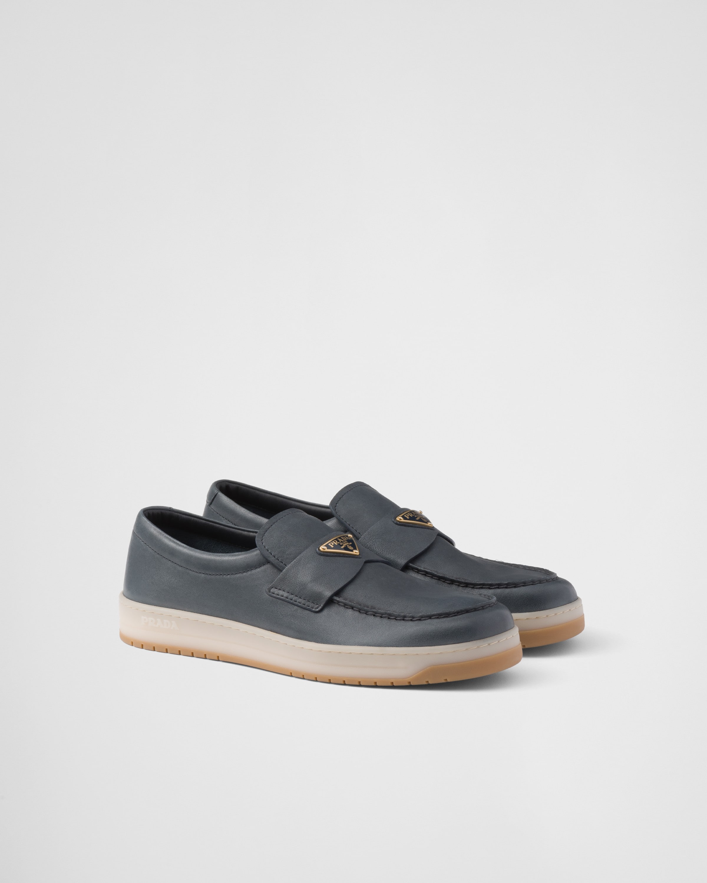 Shop Prada Nappa Leather Loafers In Baltic Blue